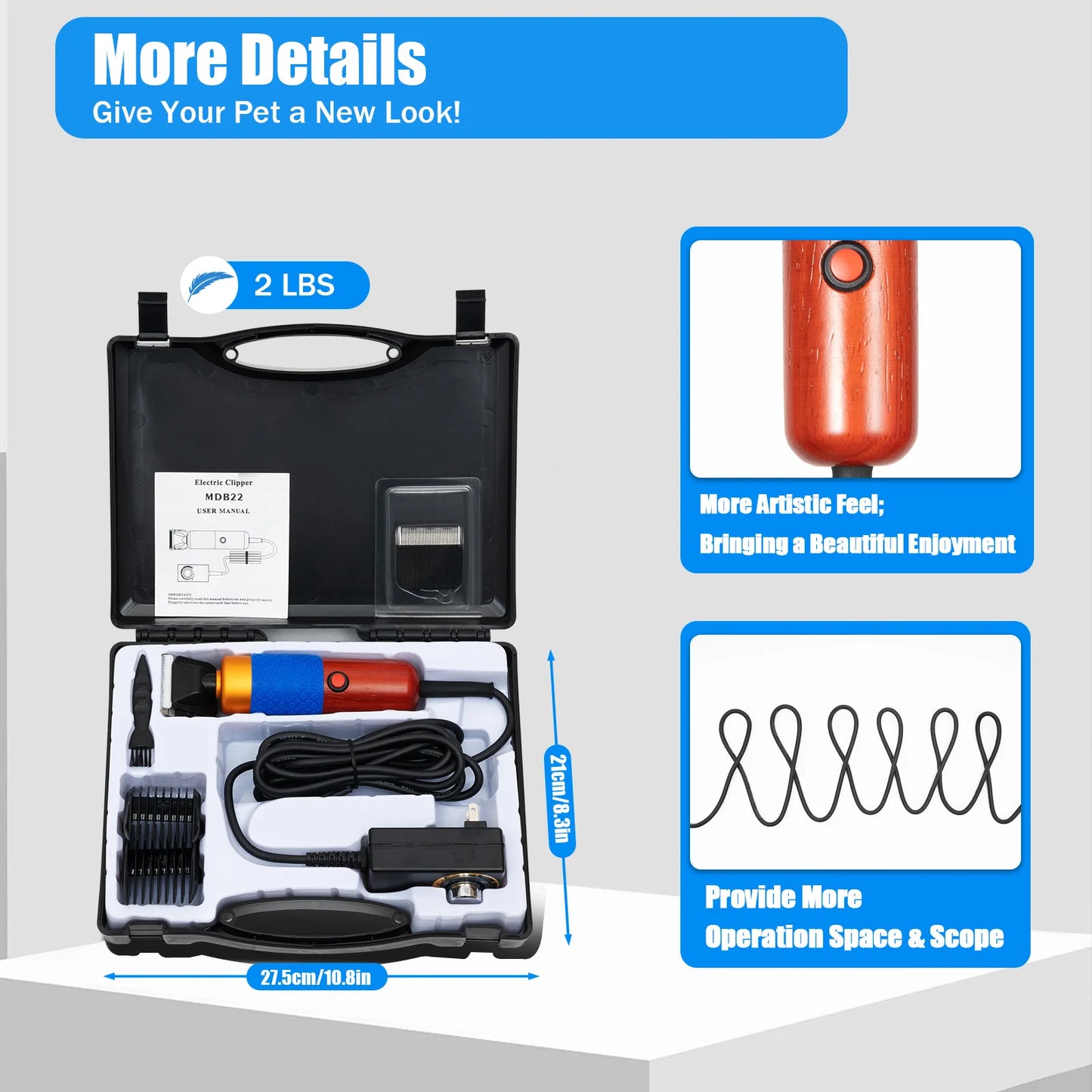 36W Quiet Pet Clipper for Dogs Cats Goats Zirconia Blade