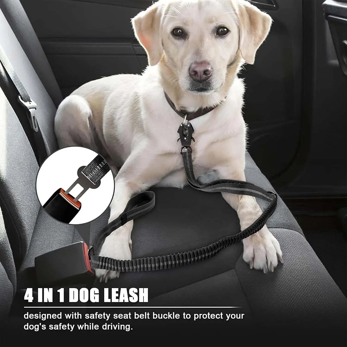 Reflective Shock Absorbing Tactical Dog Leash Car Seatbelt Heavy Duty