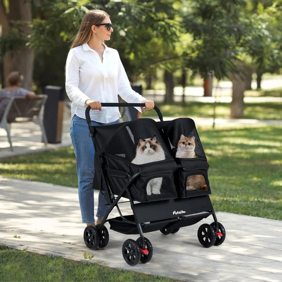 XMSJ Foldable Double Pet Stroller For Two Pets