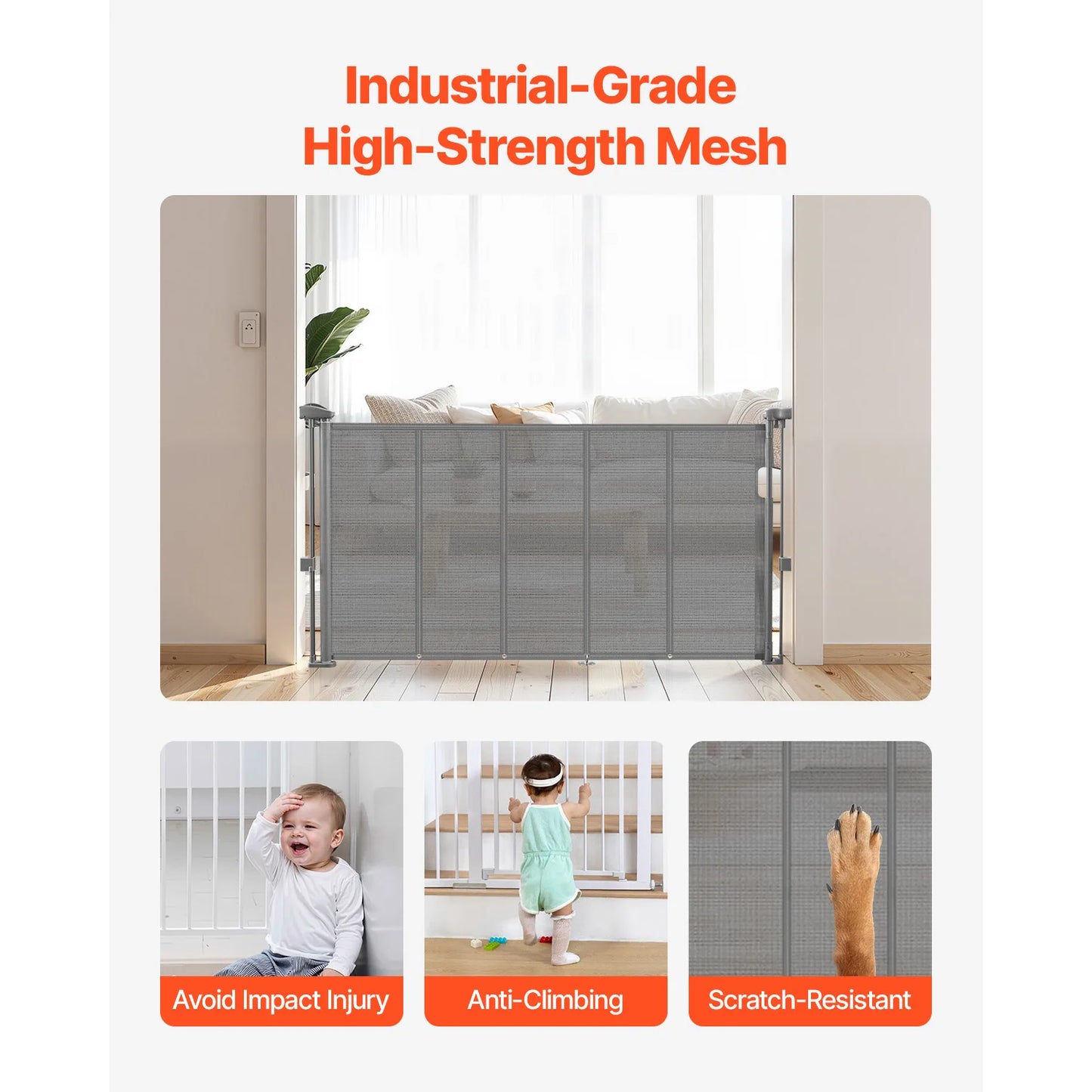 SucceBuy Retractable Baby Gate for Kids and Pets Security Mesh