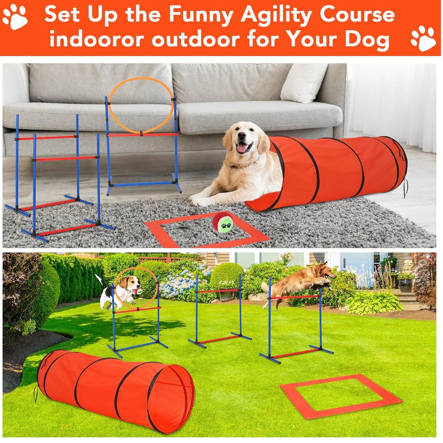 HiMISSH 87 Piece Dog Agility Training Kit With Tunnel Poles