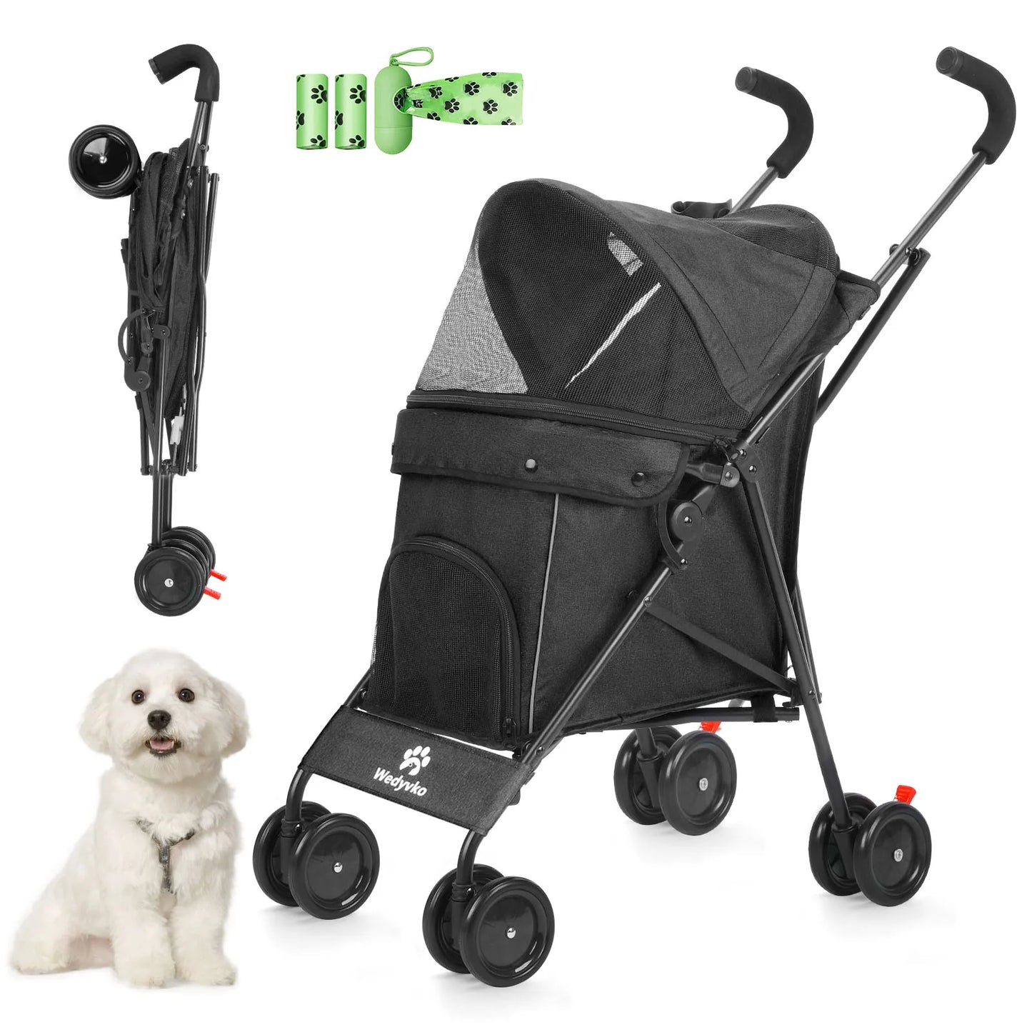 Wedyvko Pet Dog Stroller 4 Wheels With Brakes And Storage