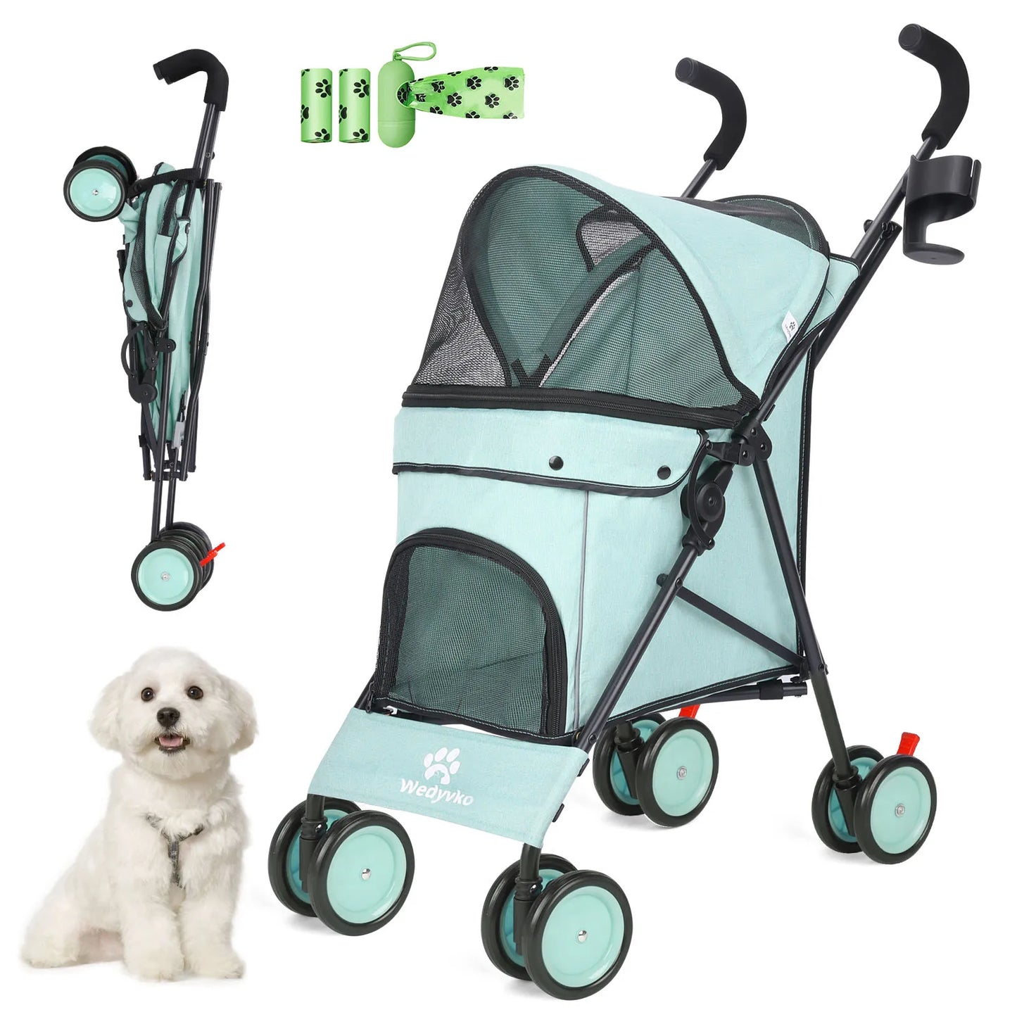Wedyvko Pet Dog Stroller 4 Wheels With Brakes And Storage