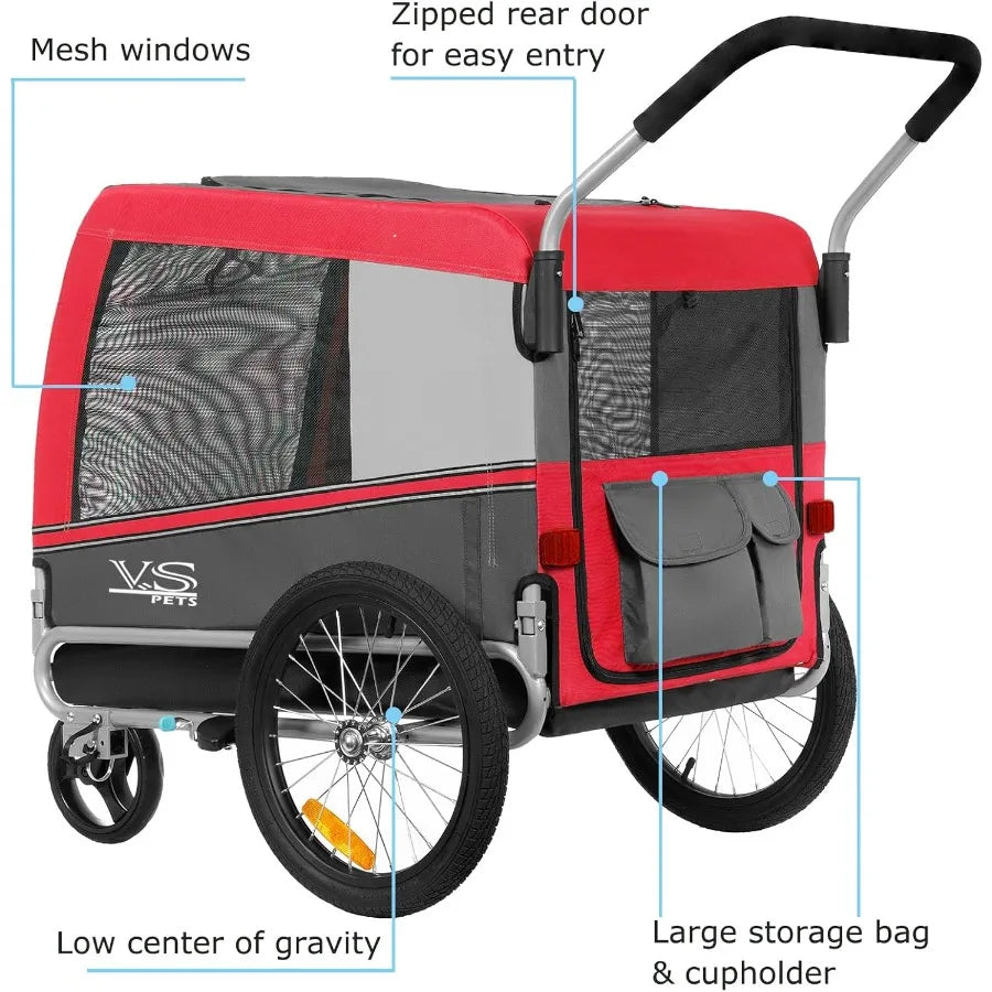 XMSJ Dog Bike Trailer Stroller For Multiple Dogs Travel Companion
