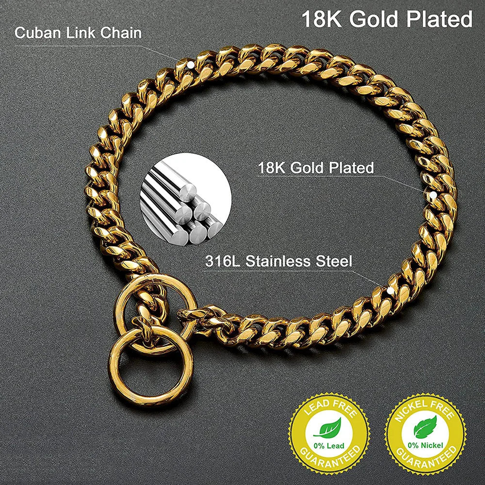 Stainless Steel Chain Collar For Dogs Cuban Link Walking Training