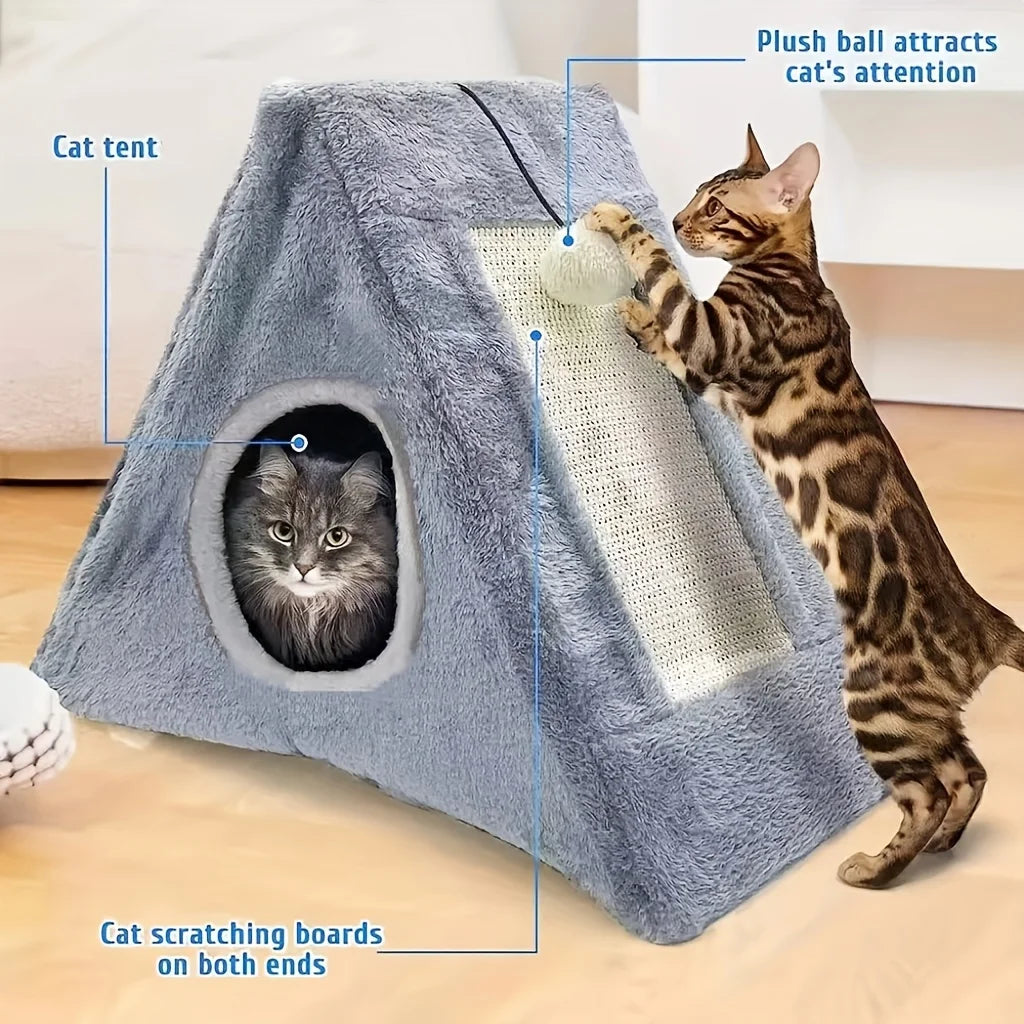 NONECN Cat Bed With Plush Toy Ball And Scratching Board