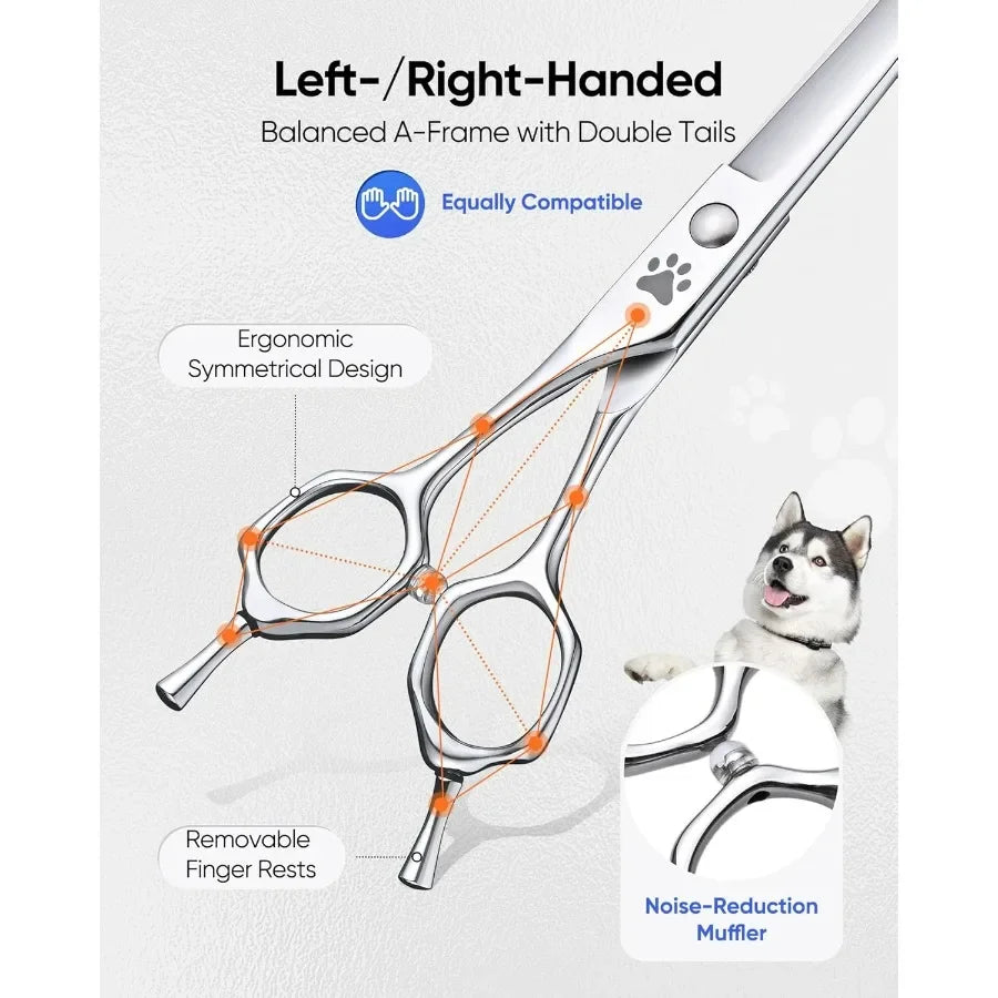 Curved Dog Grooming Shears 440C Stainless Steel Ergonomic
