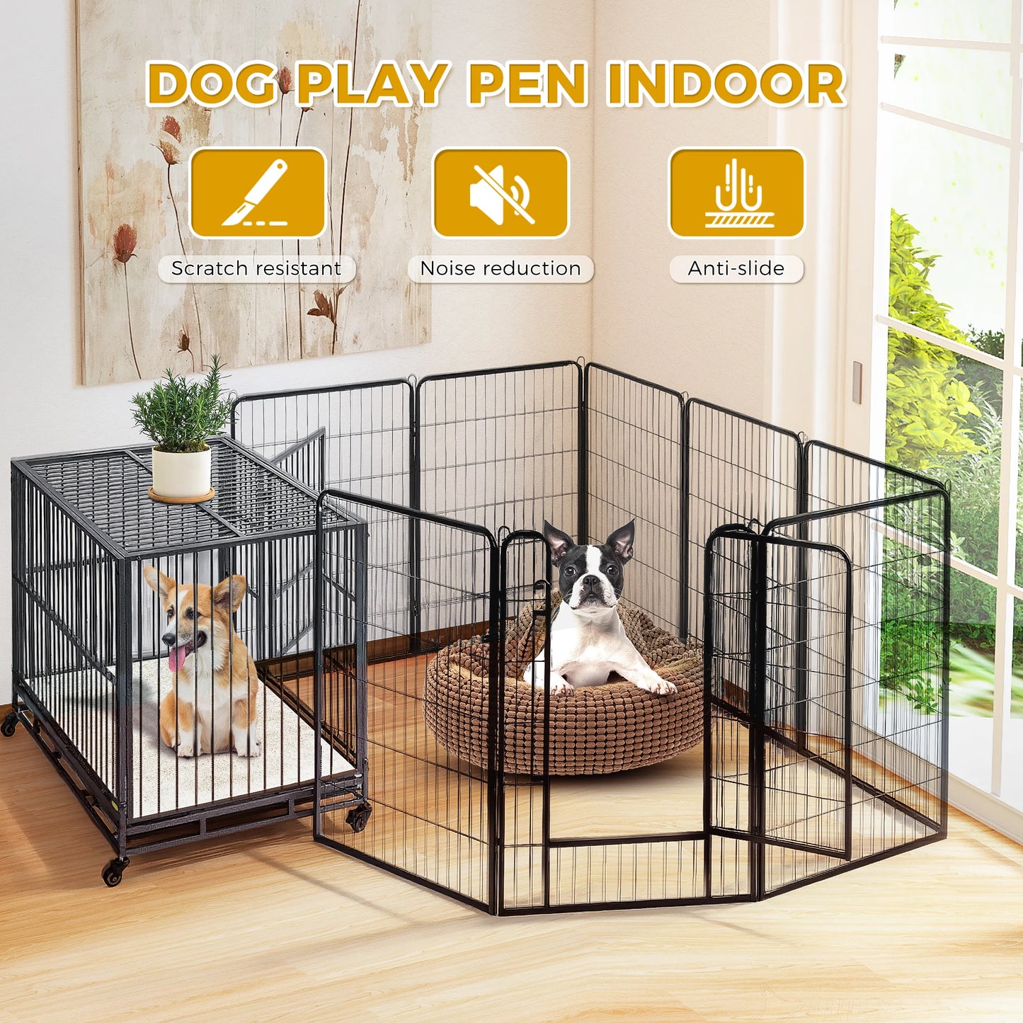 Dog Playpen With Door Foldable Metal Pet Fence Outdoor Use