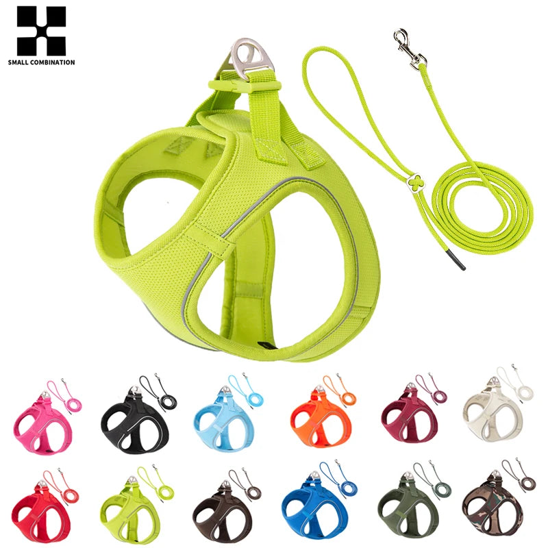Small Combination Dog Harness Leash Set Reflective Adjustable