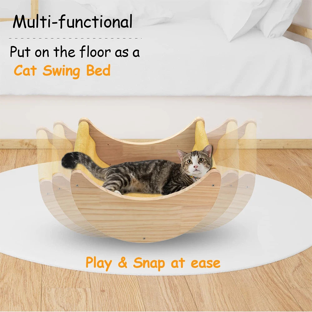 PETRAVELCN Moon Shaped Cat Wall Shelf Hammock Wooden Steps