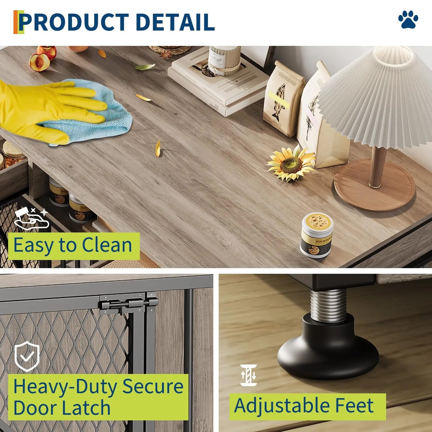 HiMISSDog Dog Crate Furniture End Table With Two Drawers