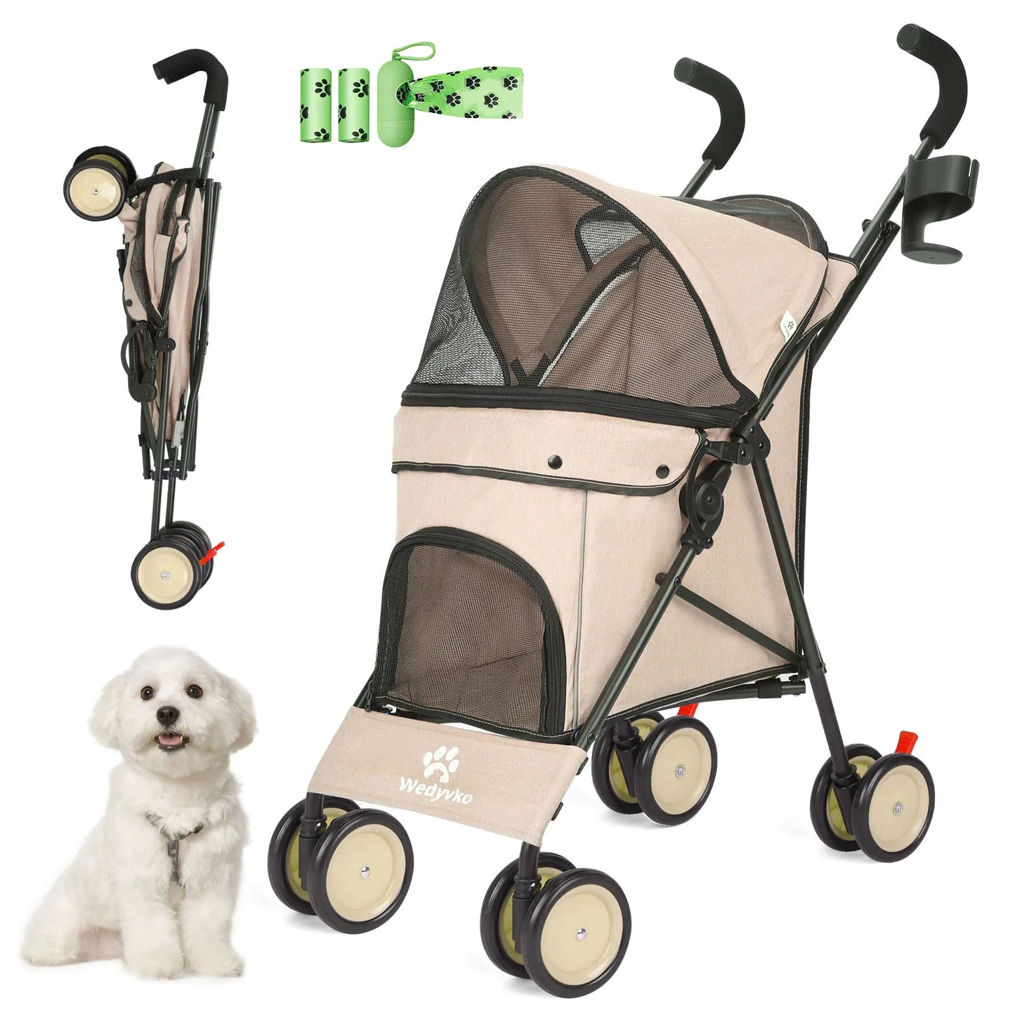 Wedyvko Pet Dog Stroller 4 Wheels With Brakes And Storage