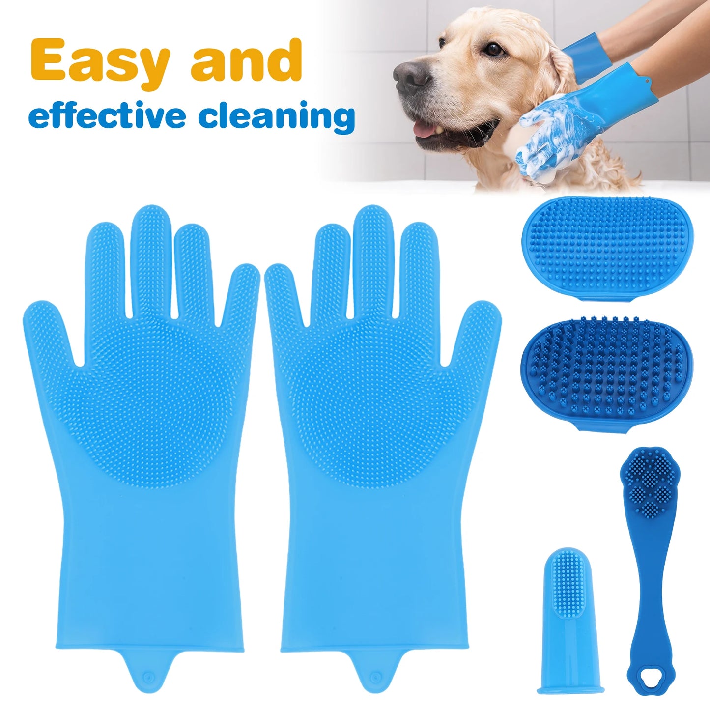 APWIKOGER 6 Piece Grooming Kit Silicone Dog Bath Brush Gloves