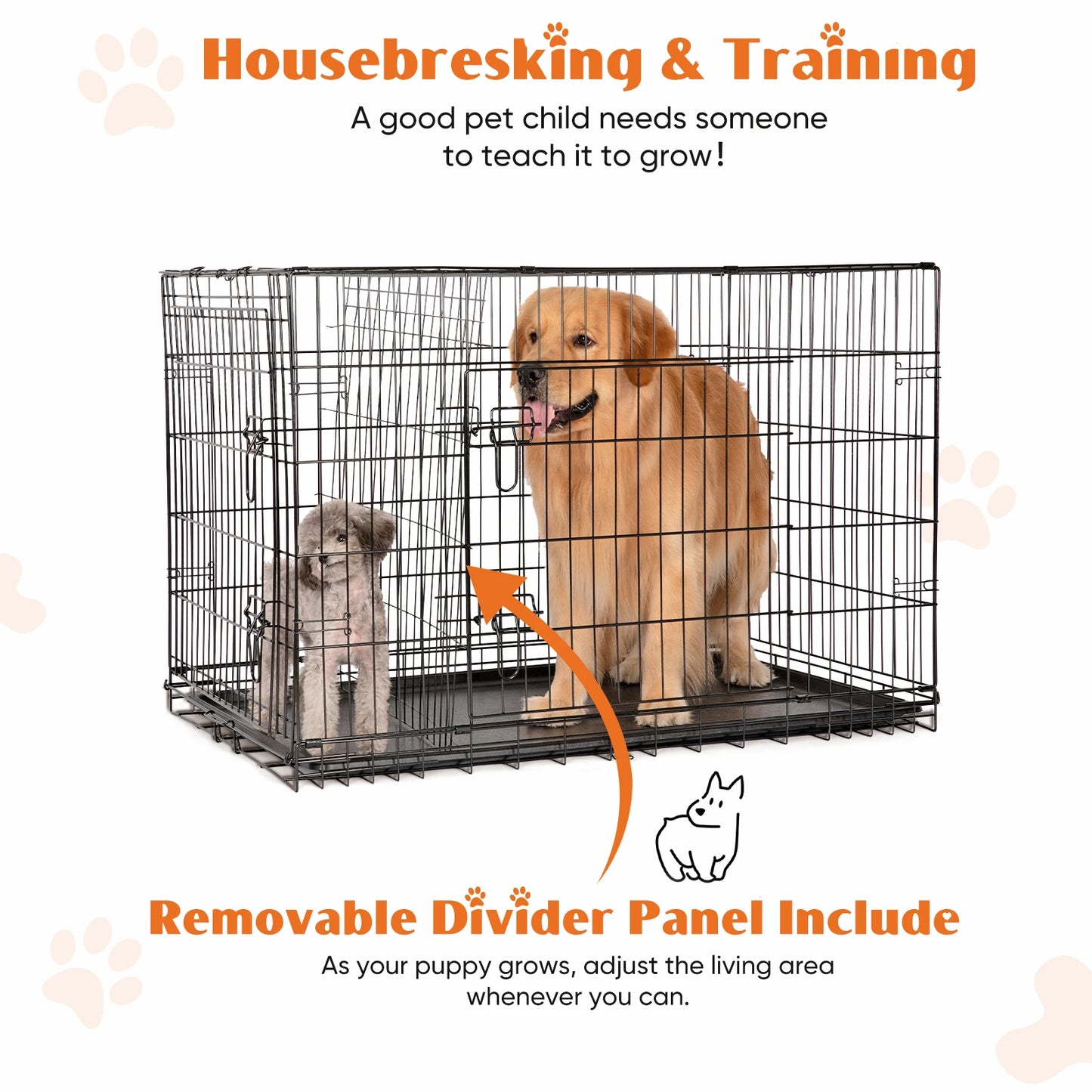 JHK Double Door Folding Dog Cage With Leak Proof Pan