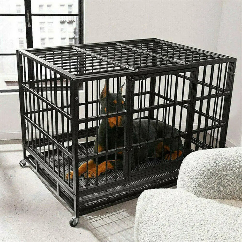 BINGOPAW Heavy Duty Dog Crate With Lockable Wheels And Doors