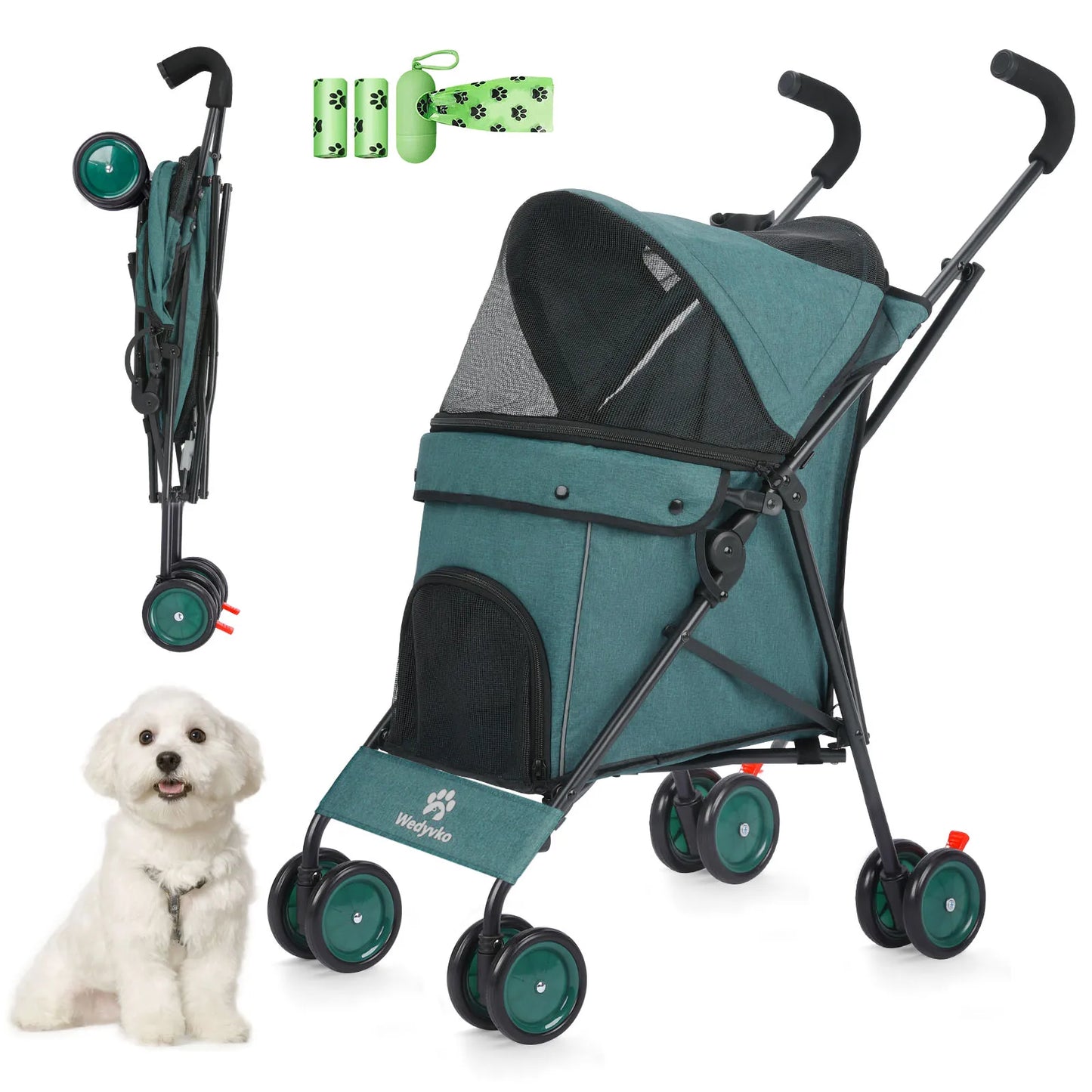 Wedyvko Pet Dog Stroller 4 Wheels With Brakes And Storage