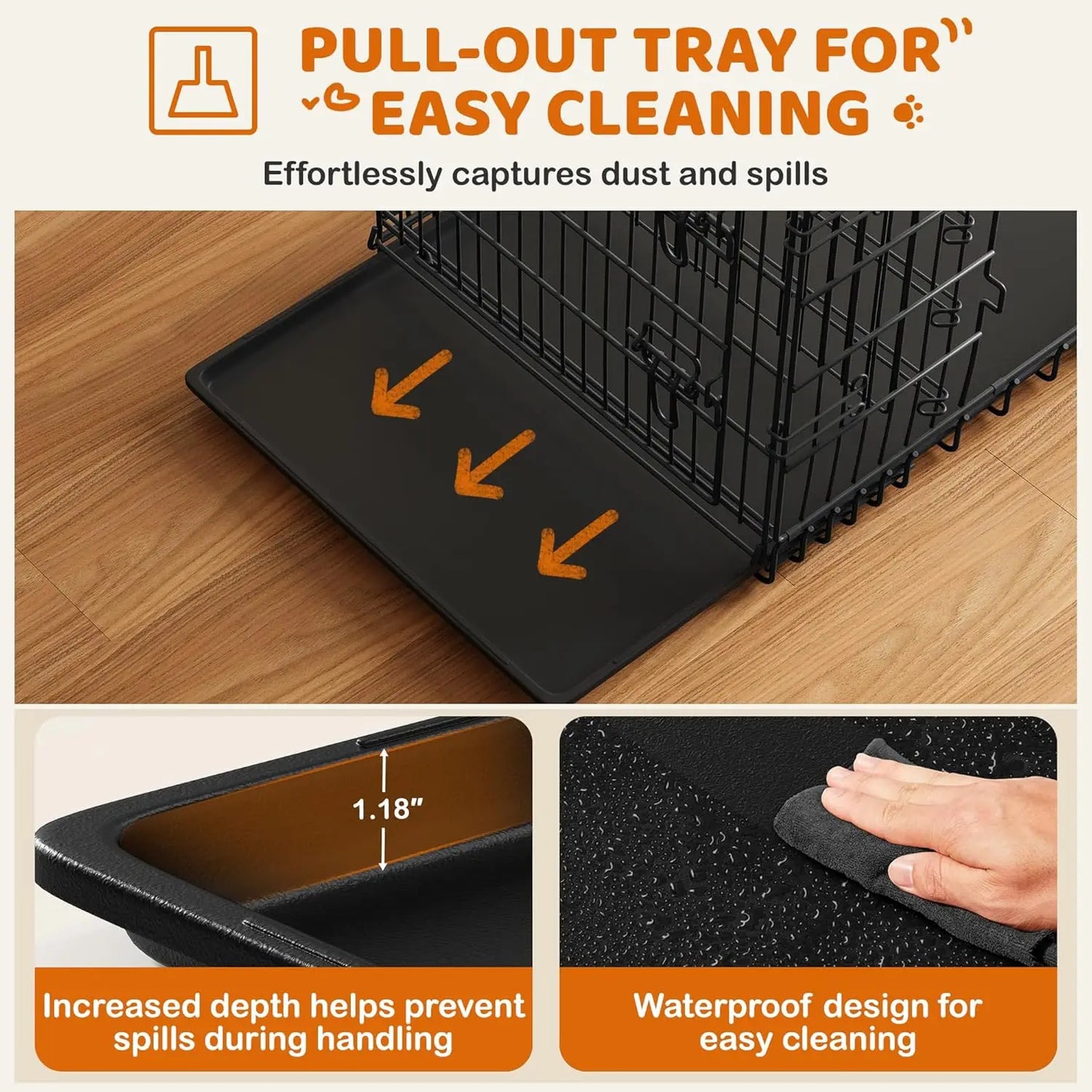 Double Door Collapsible Dog Crate With Divider And Tray