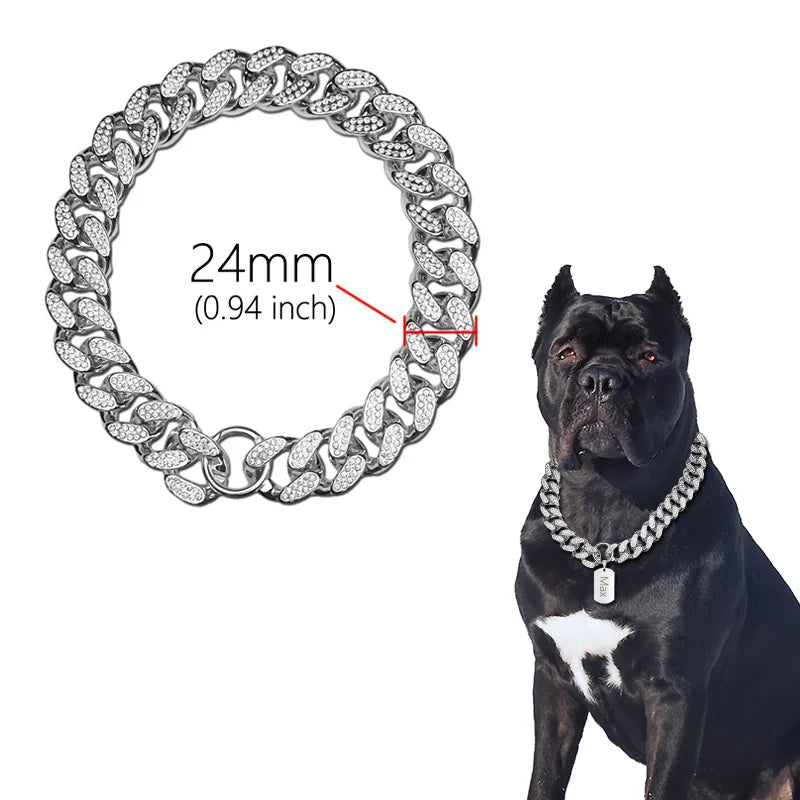 Abs Plastic Dog Collar Diamond Inlay Sparkle Bulldog Necklace