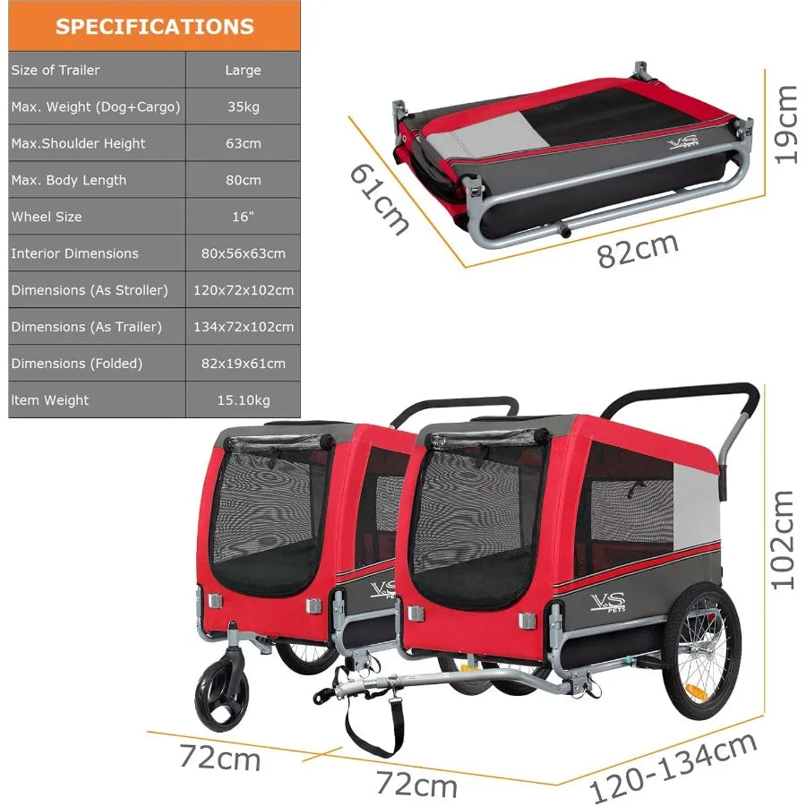 XMSJ Dog Bike Trailer Stroller For Multiple Dogs Travel Companion