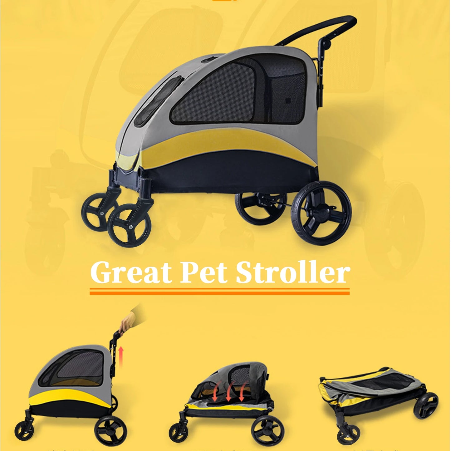 Portable Four-Wheel Dog Stroller Foldable Travel Carrier for Pets