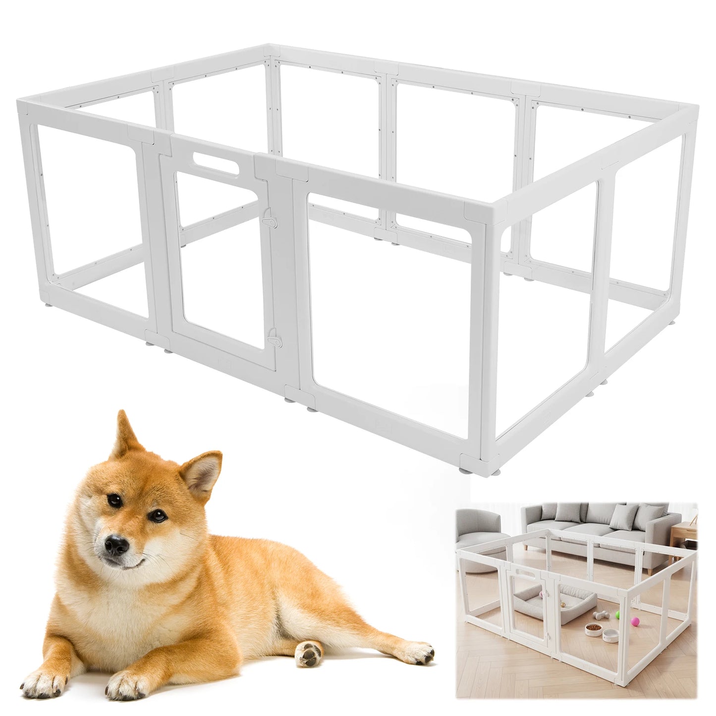 Clear Acrylic Dog Puppy Playpen Kennel Cage With Door Easy