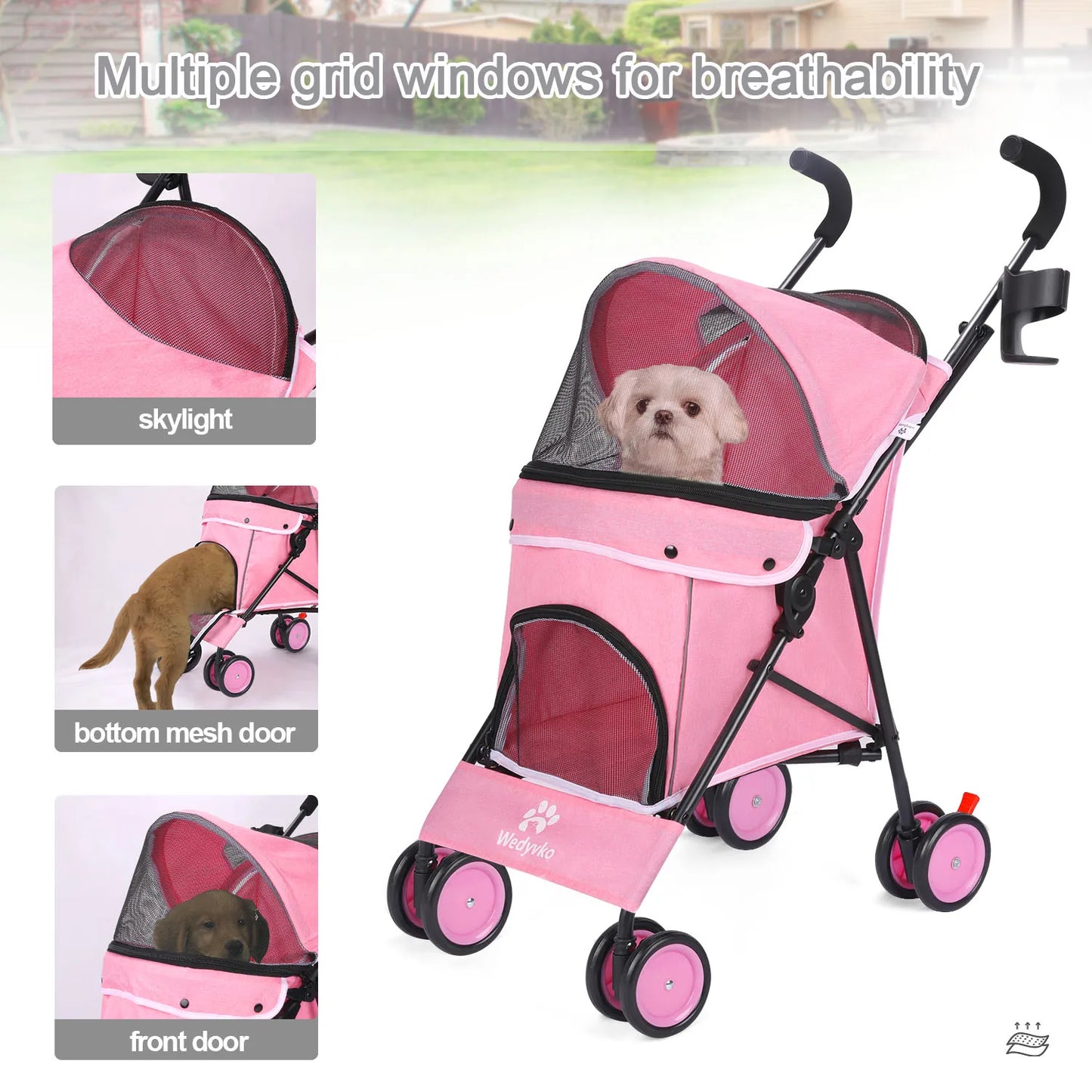 Wedyvko Pet Dog Stroller 4 Wheels With Brakes And Storage