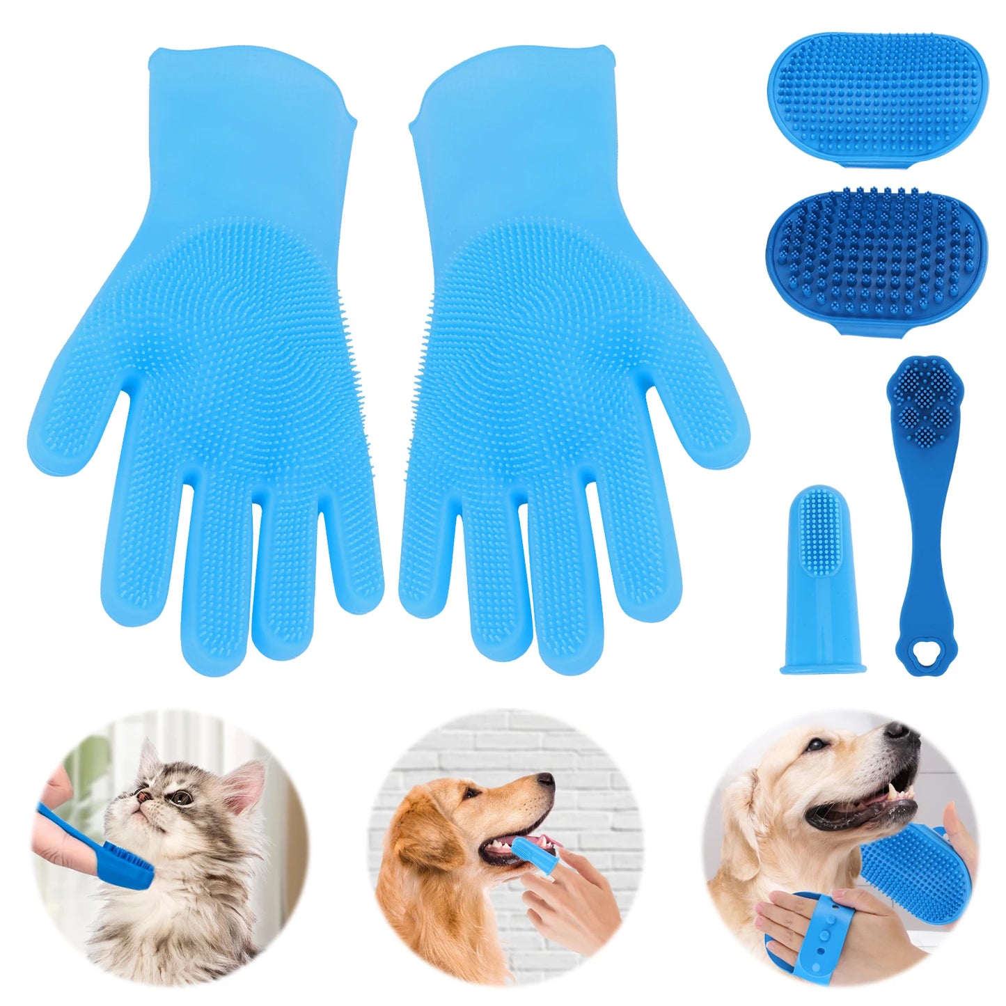 APWIKOGER 6 Piece Grooming Kit Silicone Dog Bath Brush Gloves