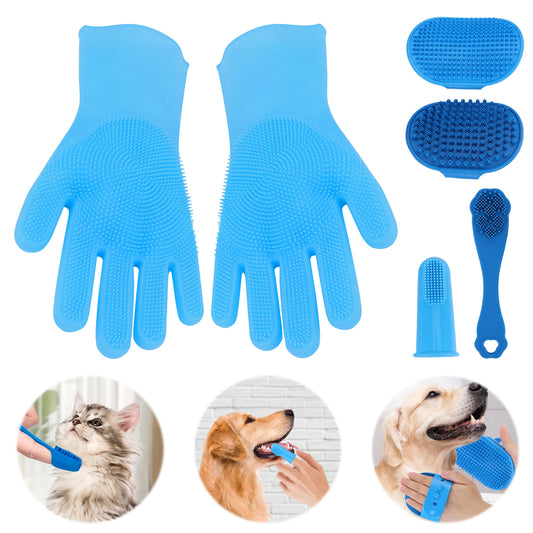 APWIKOGER 6 Piece Grooming Kit Silicone Dog Bath Brush Gloves