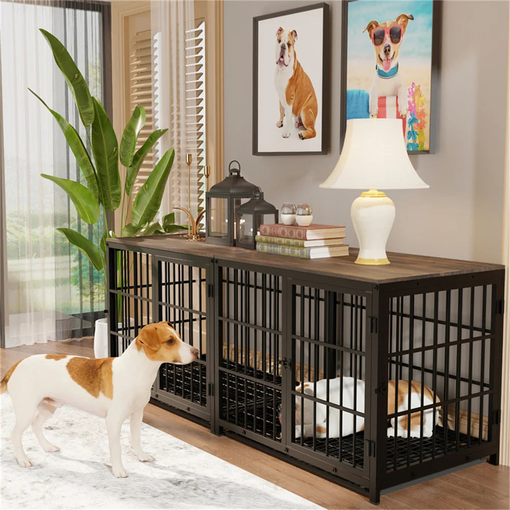 BORWAR Elevated Wooden Dog Crate End Table With Lattice Doors