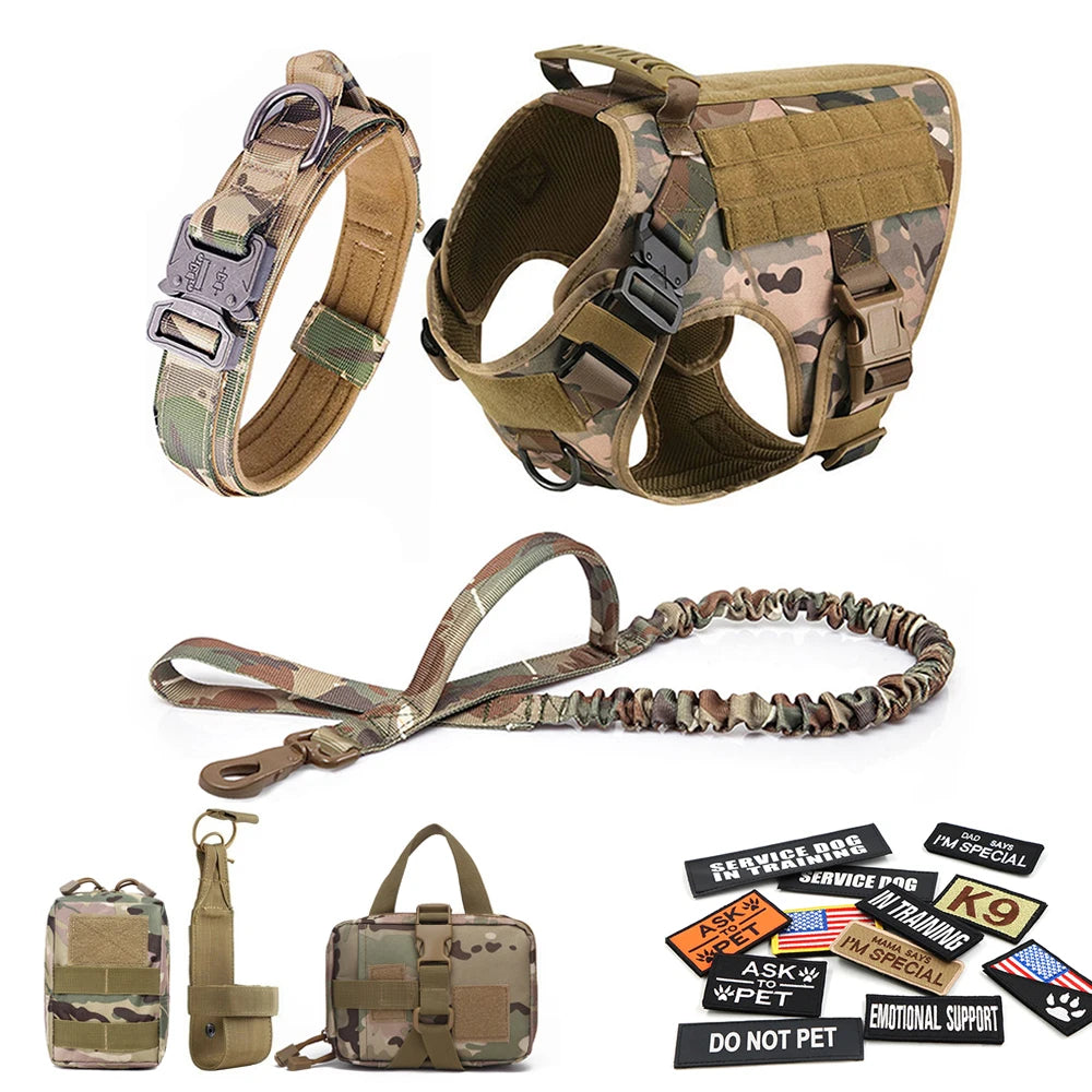 PETRAVELCN Military Large Dog Harness Vest With Leash Patches Set