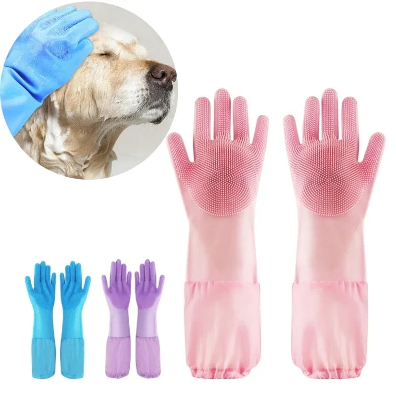 Silicone Pet Grooming Cleaning Gloves For Dogs And Cats