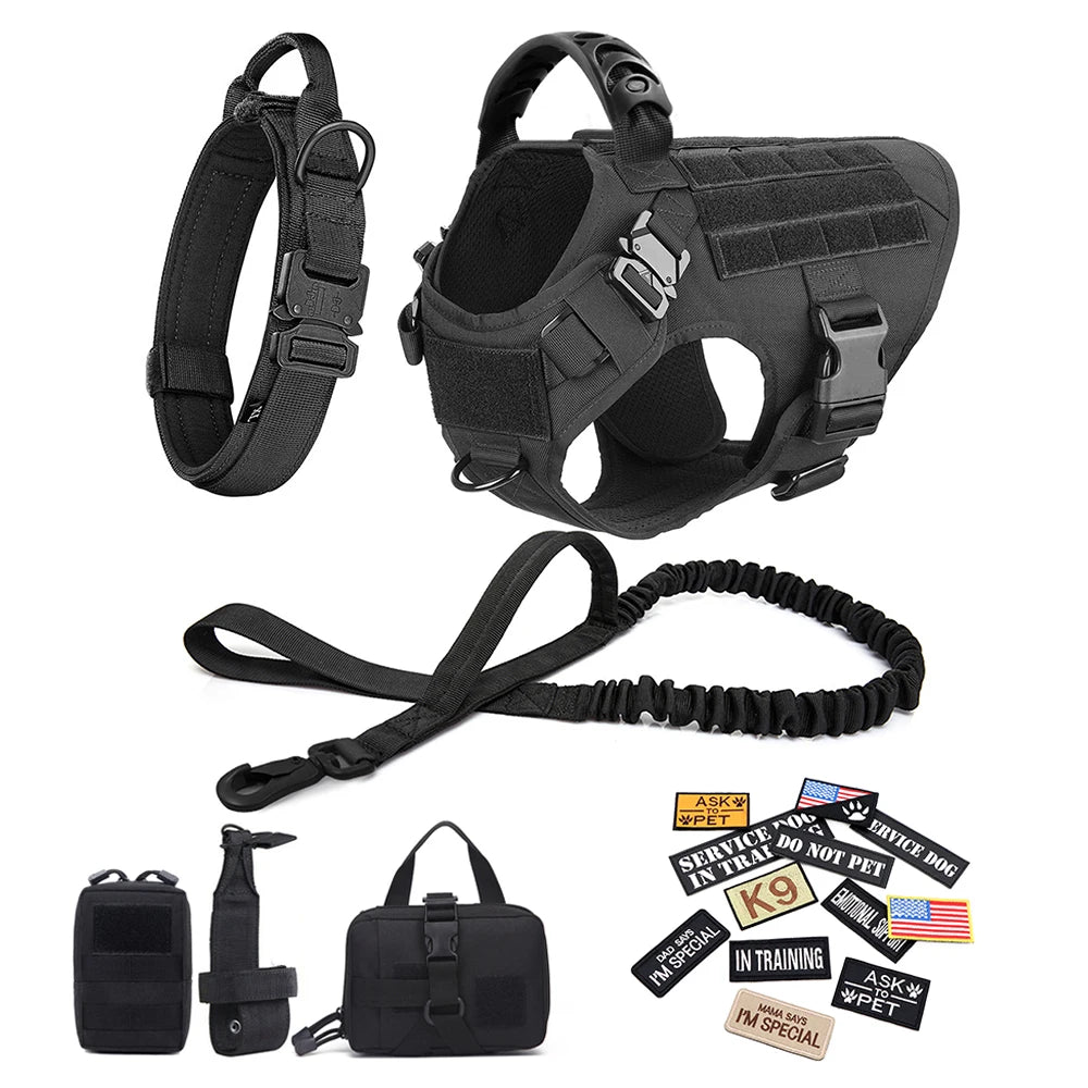 PETRAVELCN Military Large Dog Harness Vest With Leash Patches Set