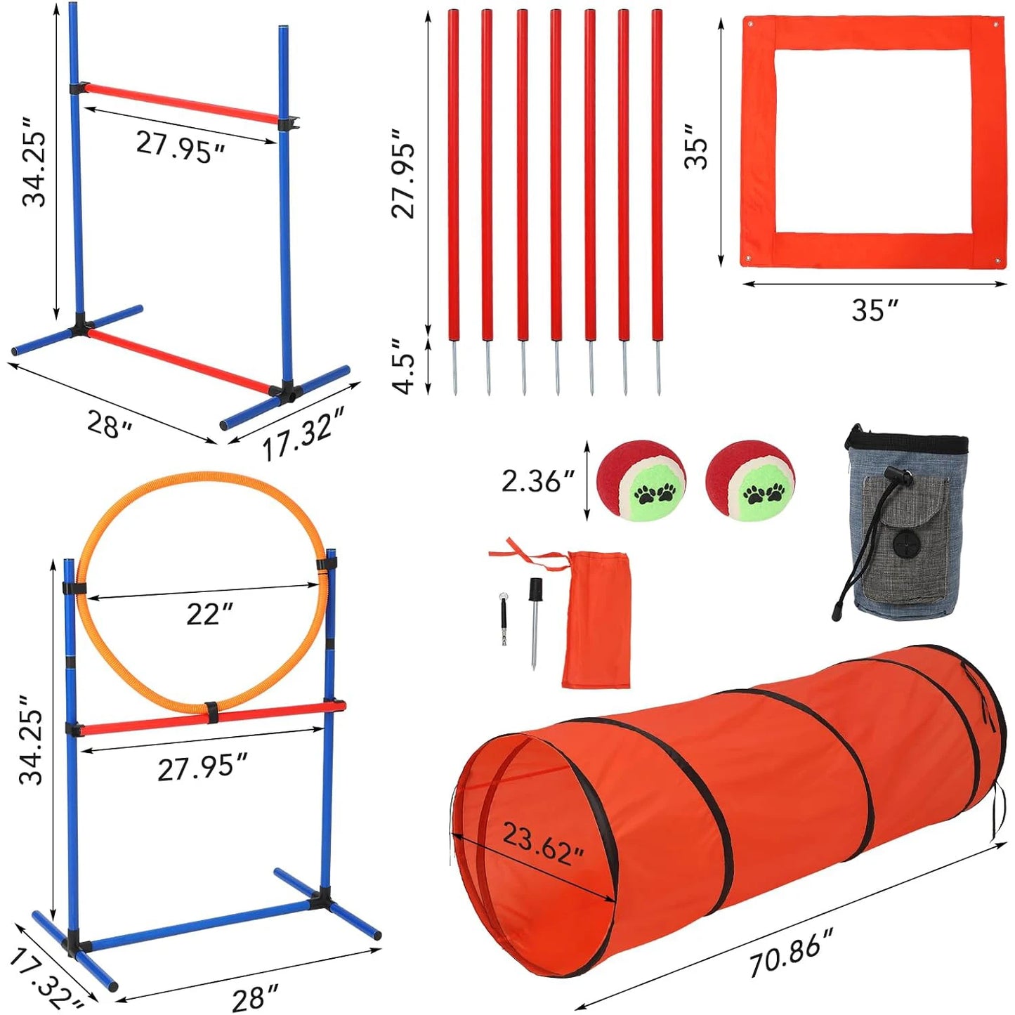 HiMISSH 87 Piece Dog Agility Training Kit With Tunnel Poles
