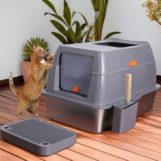 Stainless Steel Cat Litter Tray With Lid For Enclosed Use