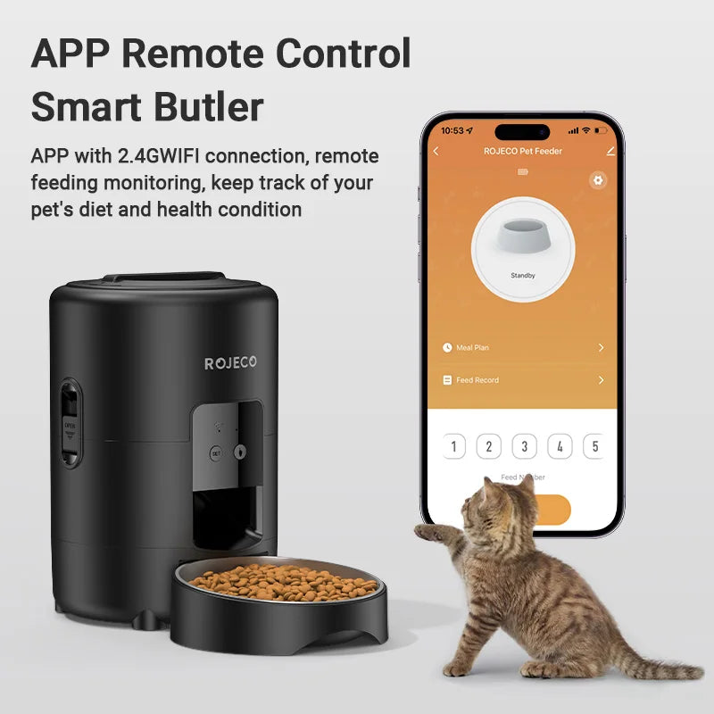 ROJECO Automatic Cat Feeder With WiFi App Dispenser