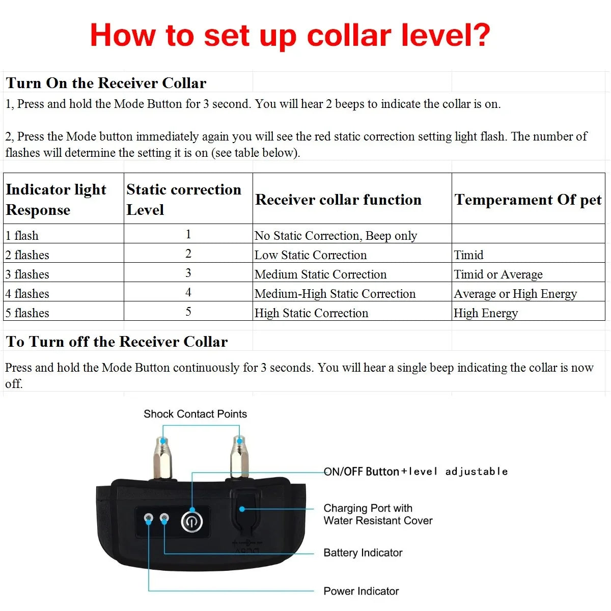 TP16 Dog Electric Fence 6 Level Rechargeable Training Collar
