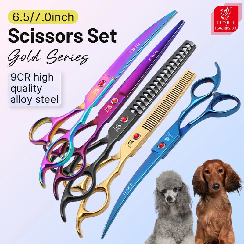 Fenice Dog Grooming Scissors Stainless Steel 9Cr Home Use Set