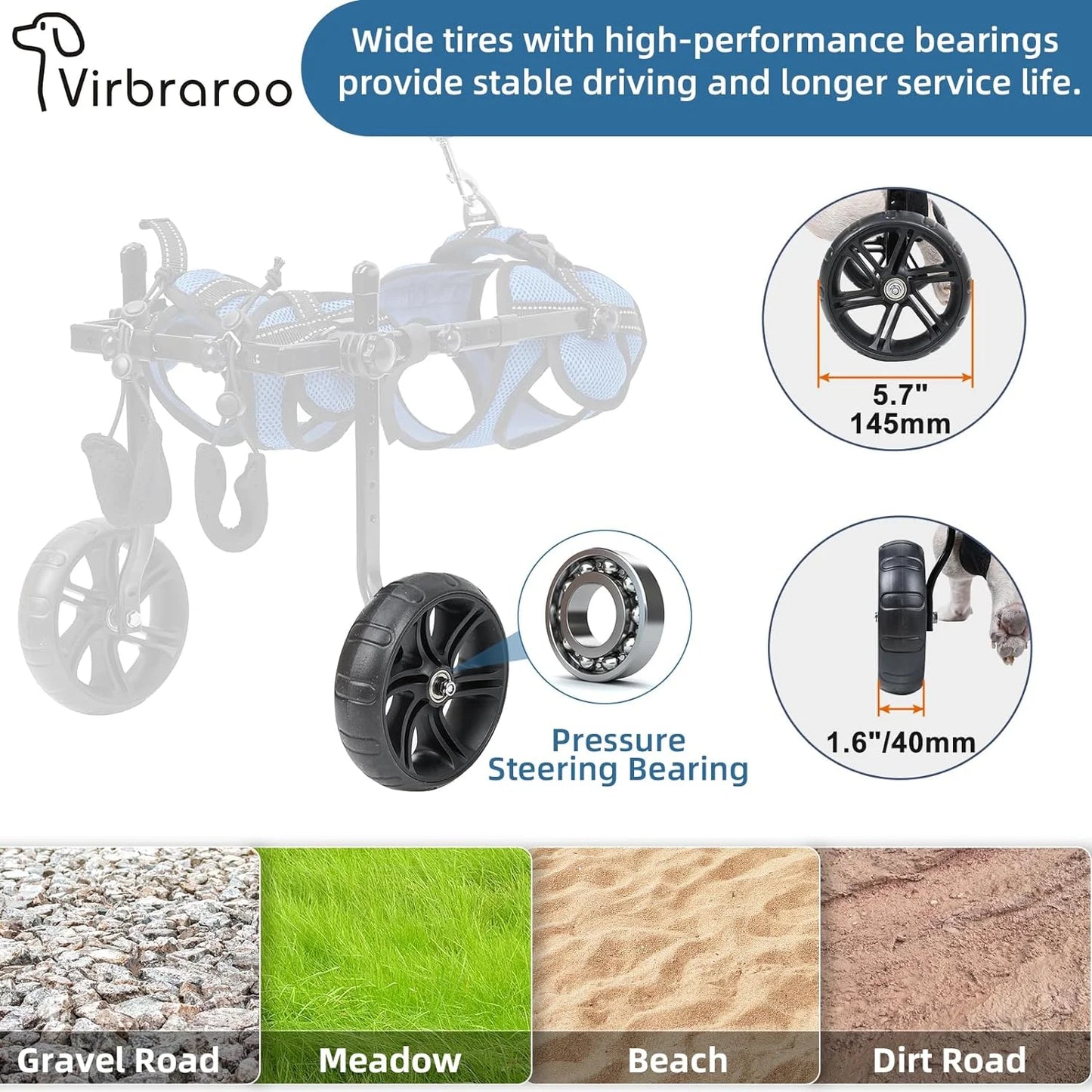 Dog Wheelchair For Back Legs With All Terrain Tires