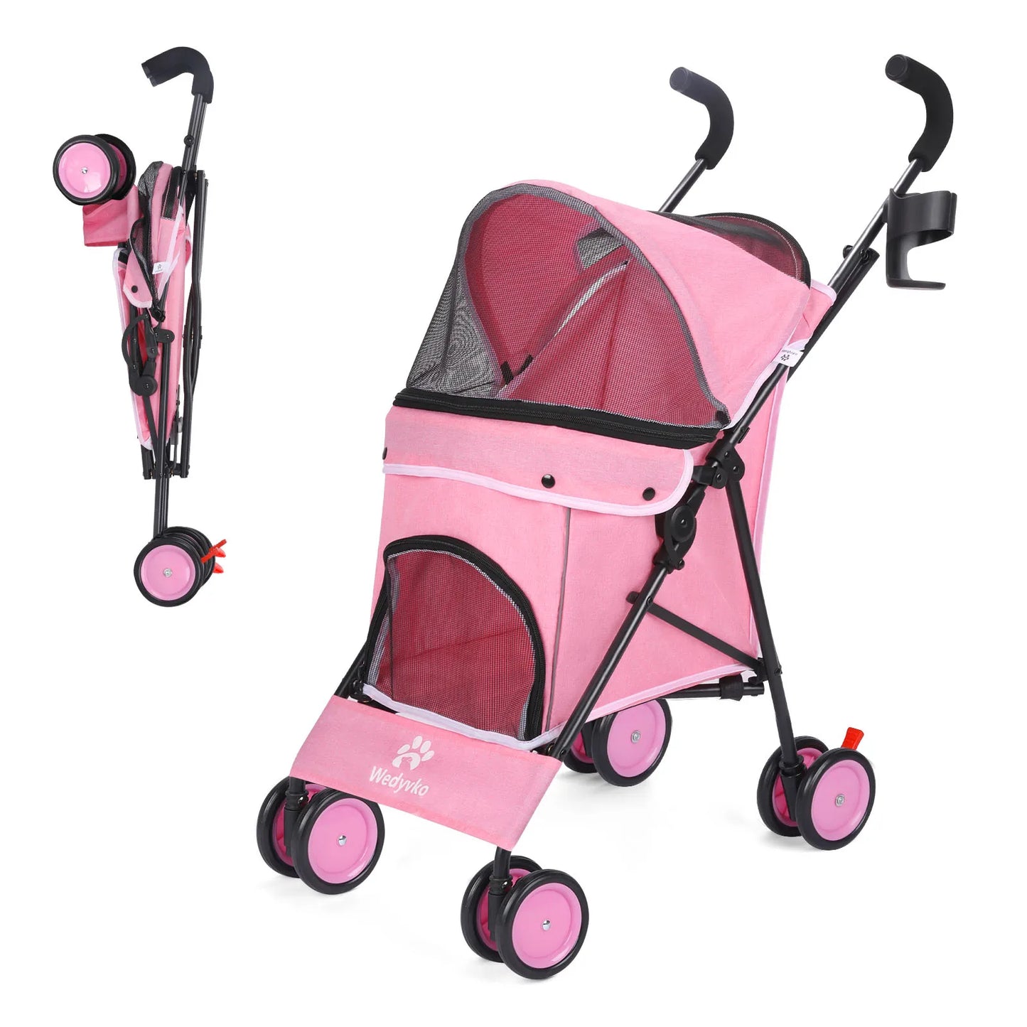Wedyvko Pet Dog Stroller 4 Wheels With Brakes And Storage