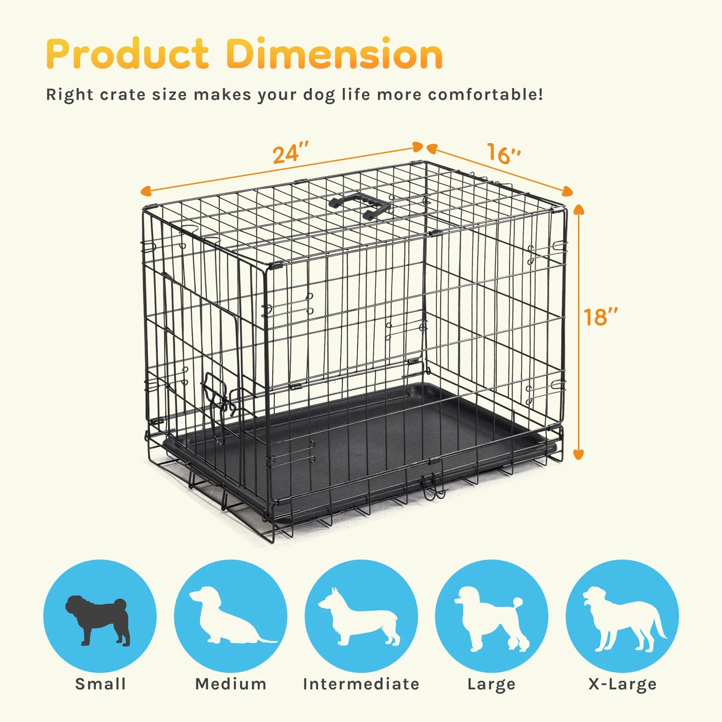 JHK Folding Metal Wire Dog Cage With Leakproof Pan
