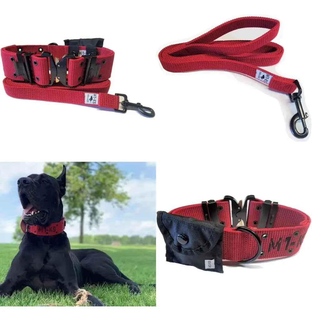 Tactical Dog Collar With Cobra Buckle And Heavy Duty Leash