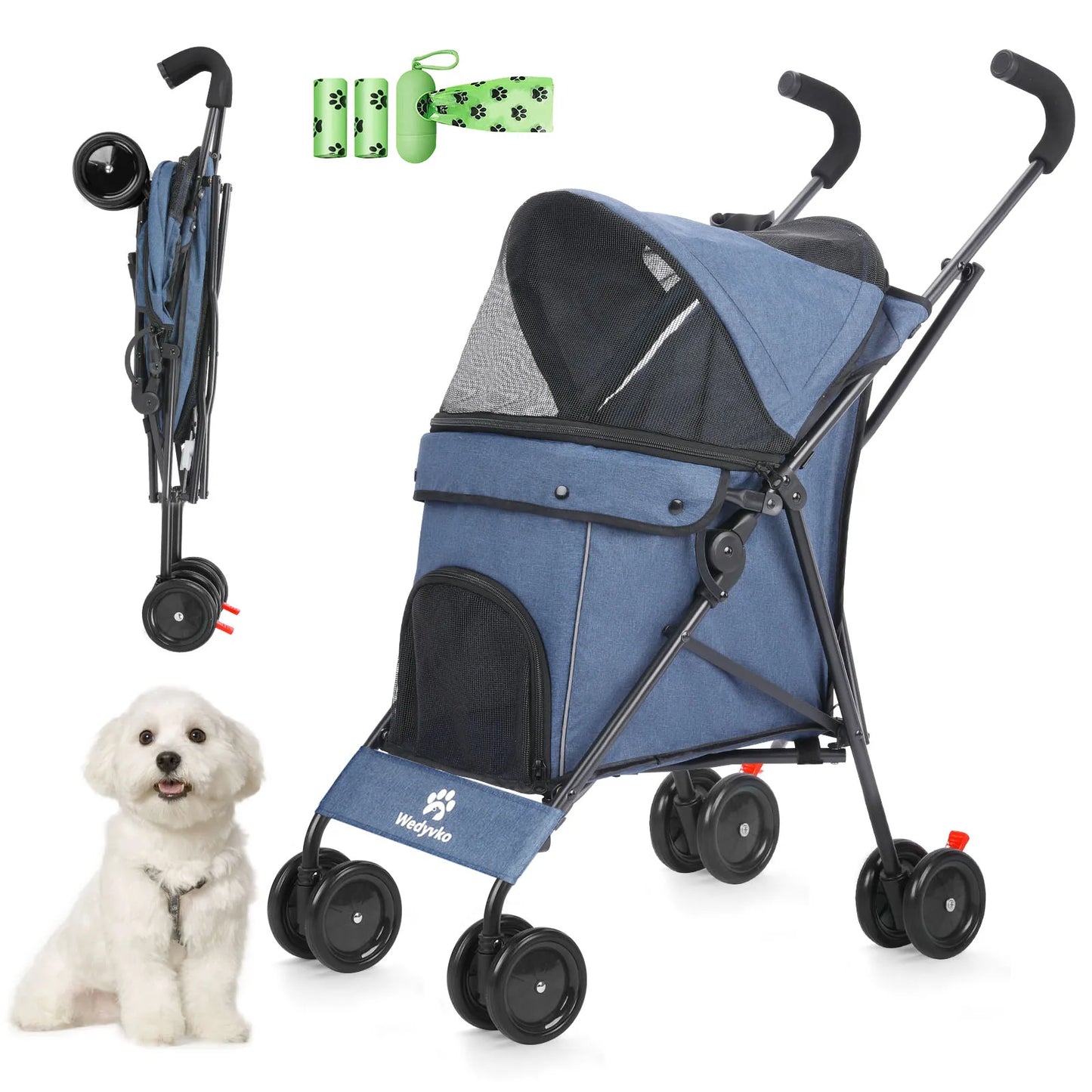 Wedyvko Pet Dog Stroller 4 Wheels With Brakes And Storage