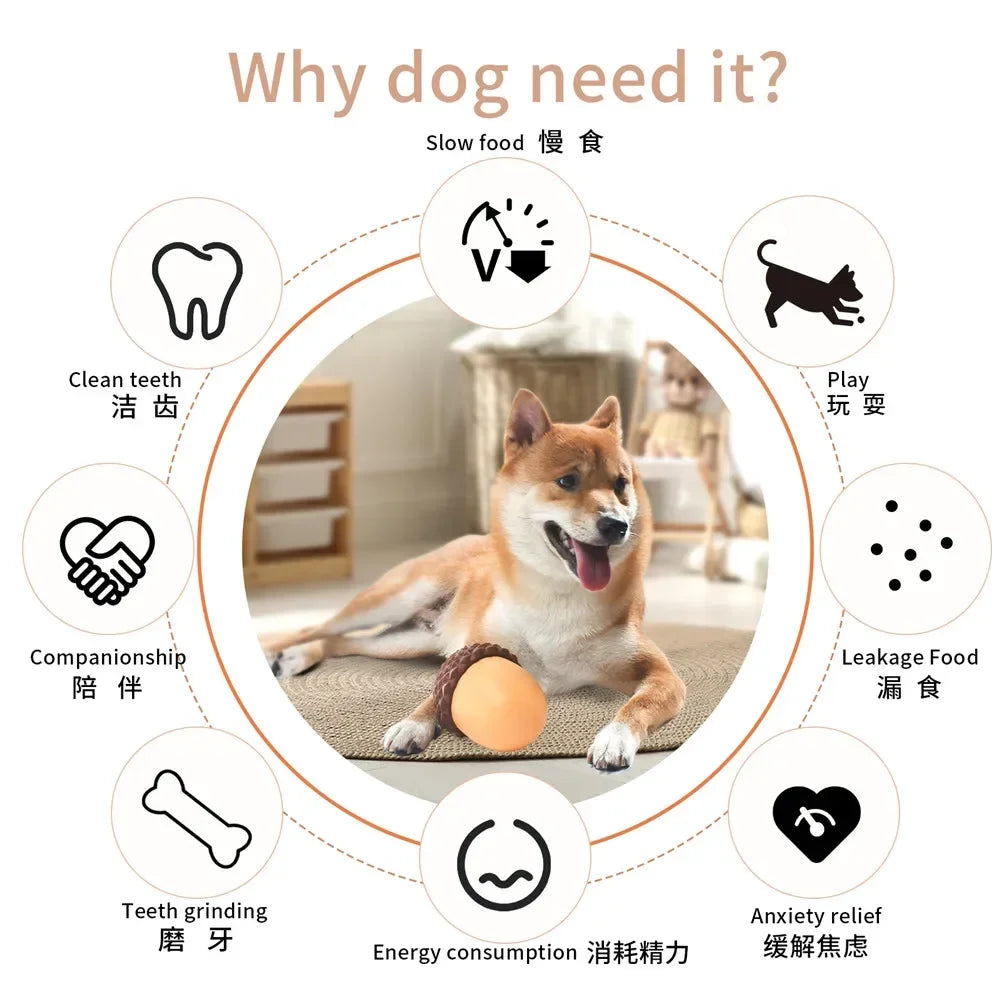 Dog Toy Silicone Acorn Puzzle Ball for Slow Feed Interactive