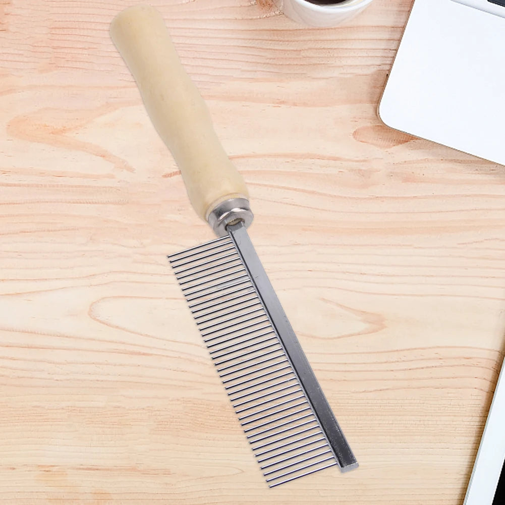Stainless Steel Rake Comb With Wooden Handle Pet Hair Remover