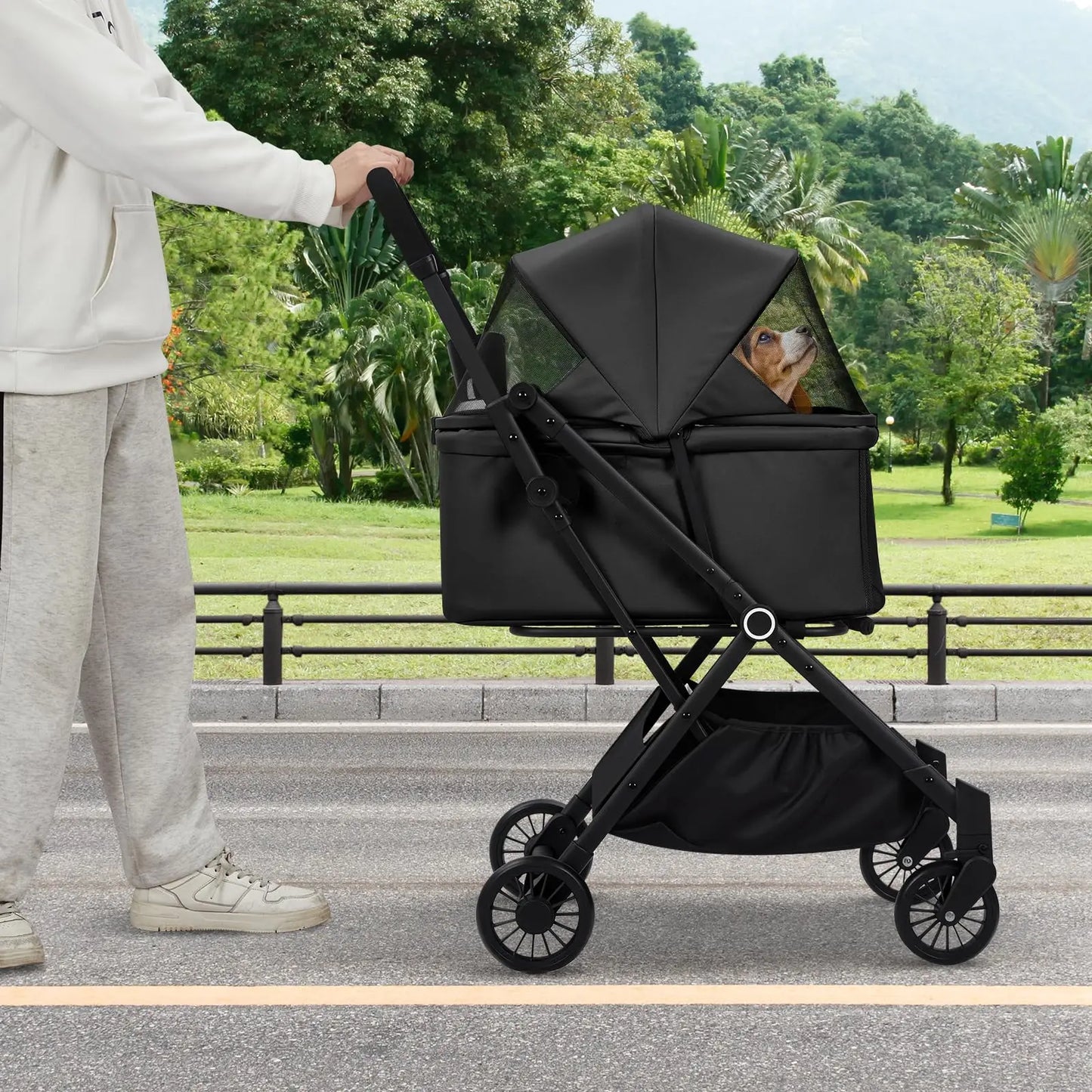 HiMISS Four Wheel Lightweight Foldable Dog Stroller Weatherproof Up To 50 Lbs