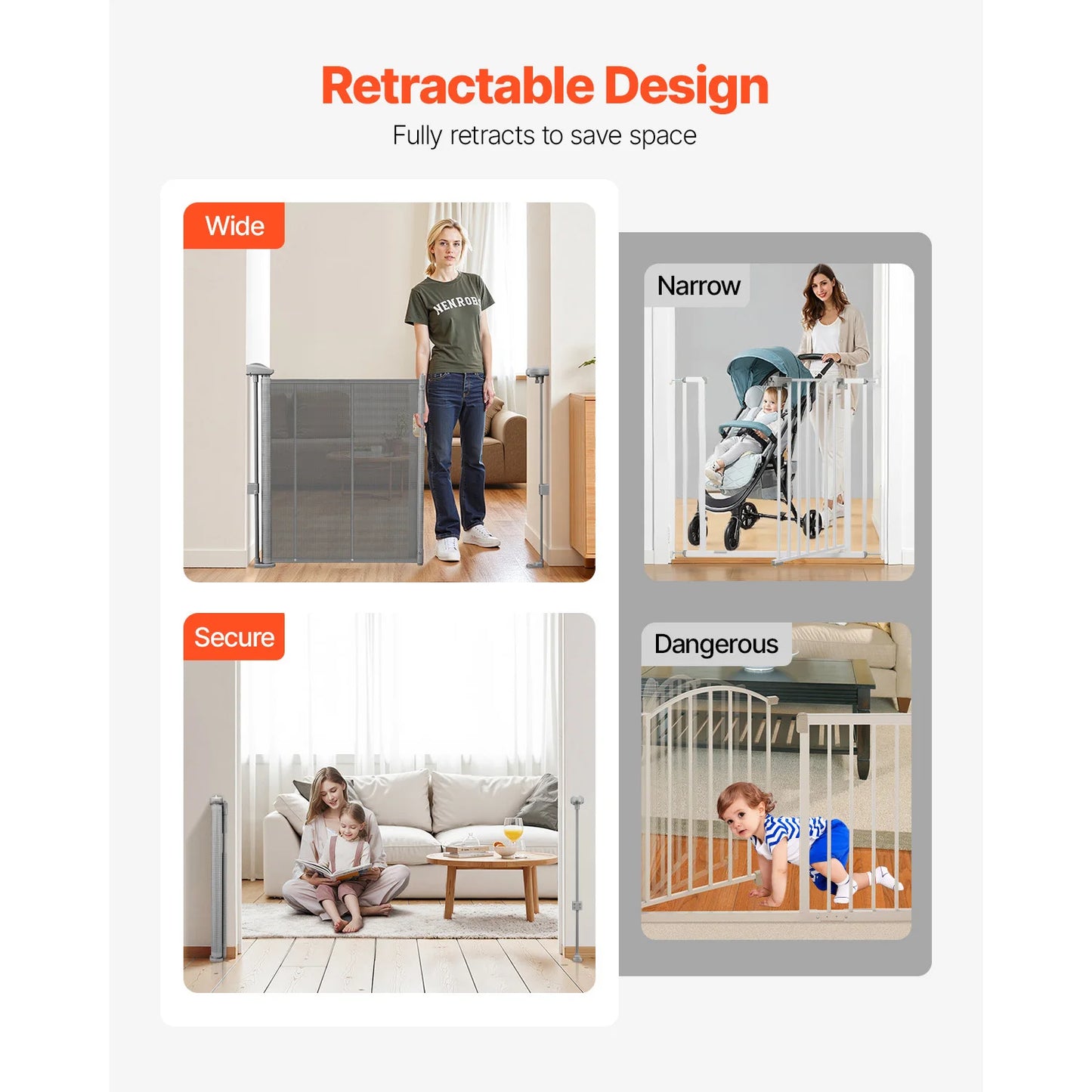 SucceBuy Retractable Baby Gate for Kids and Pets Security Mesh