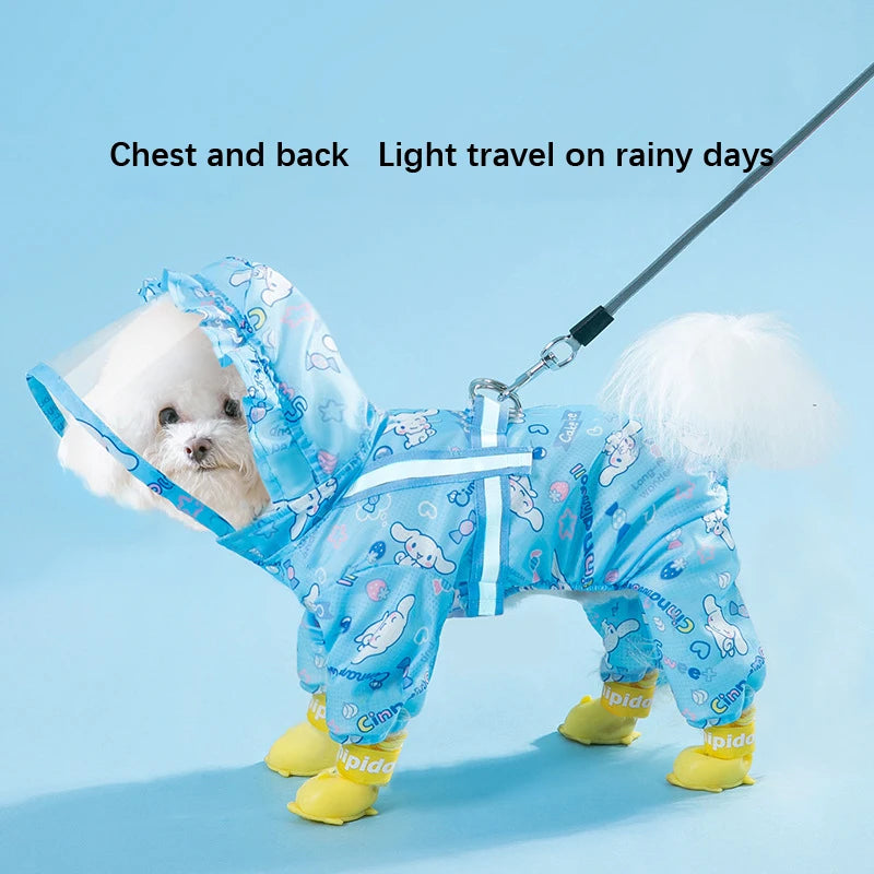 Cinnamoroll Pet Raincoat Hooded Waterproof Rain Jacket for Dogs