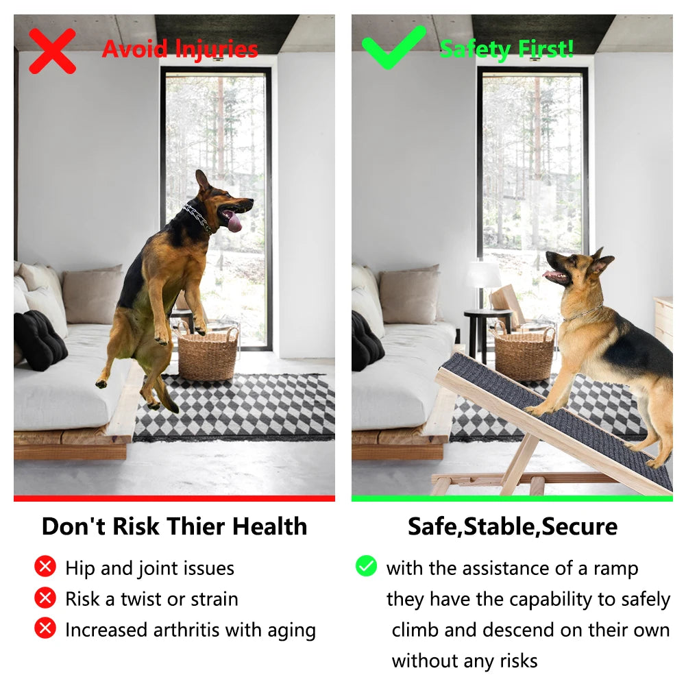 TWISTER.CK Dog Ramp Ladder Pine Wood Lightweight Adjustable