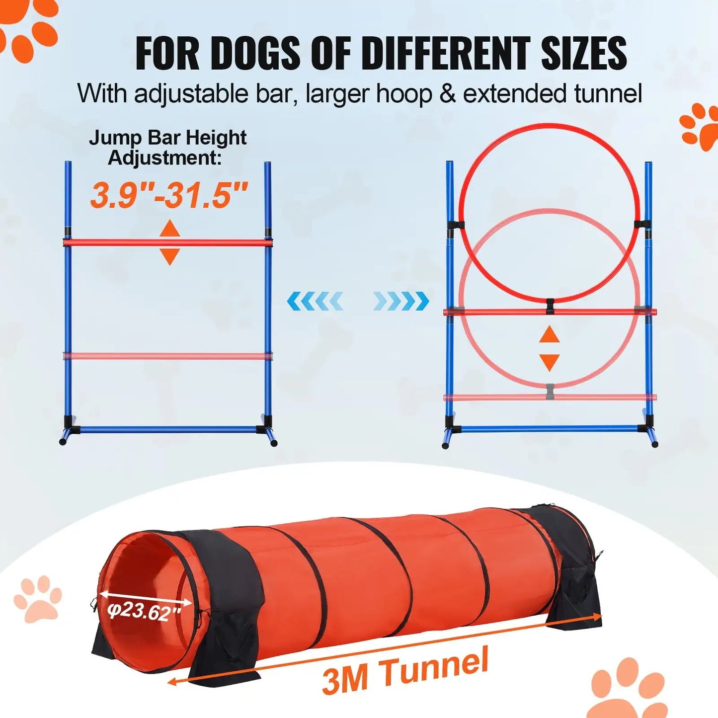 XMSJ Dog Agility Training Equipment 5 Piece Set Hurdles Tunnel