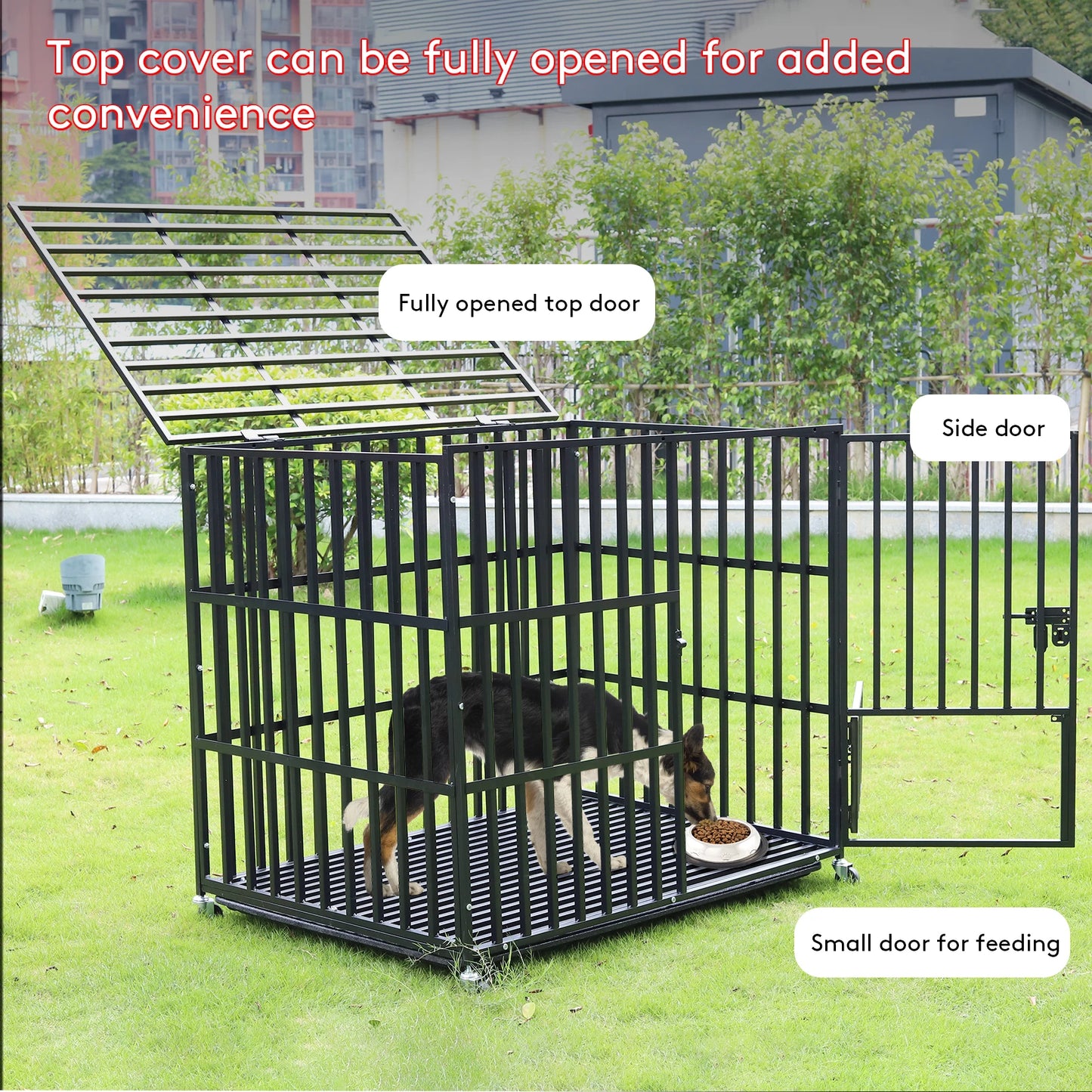 BINGOPAW Heavy Duty Dog Crate With Lockable Wheels And Doors